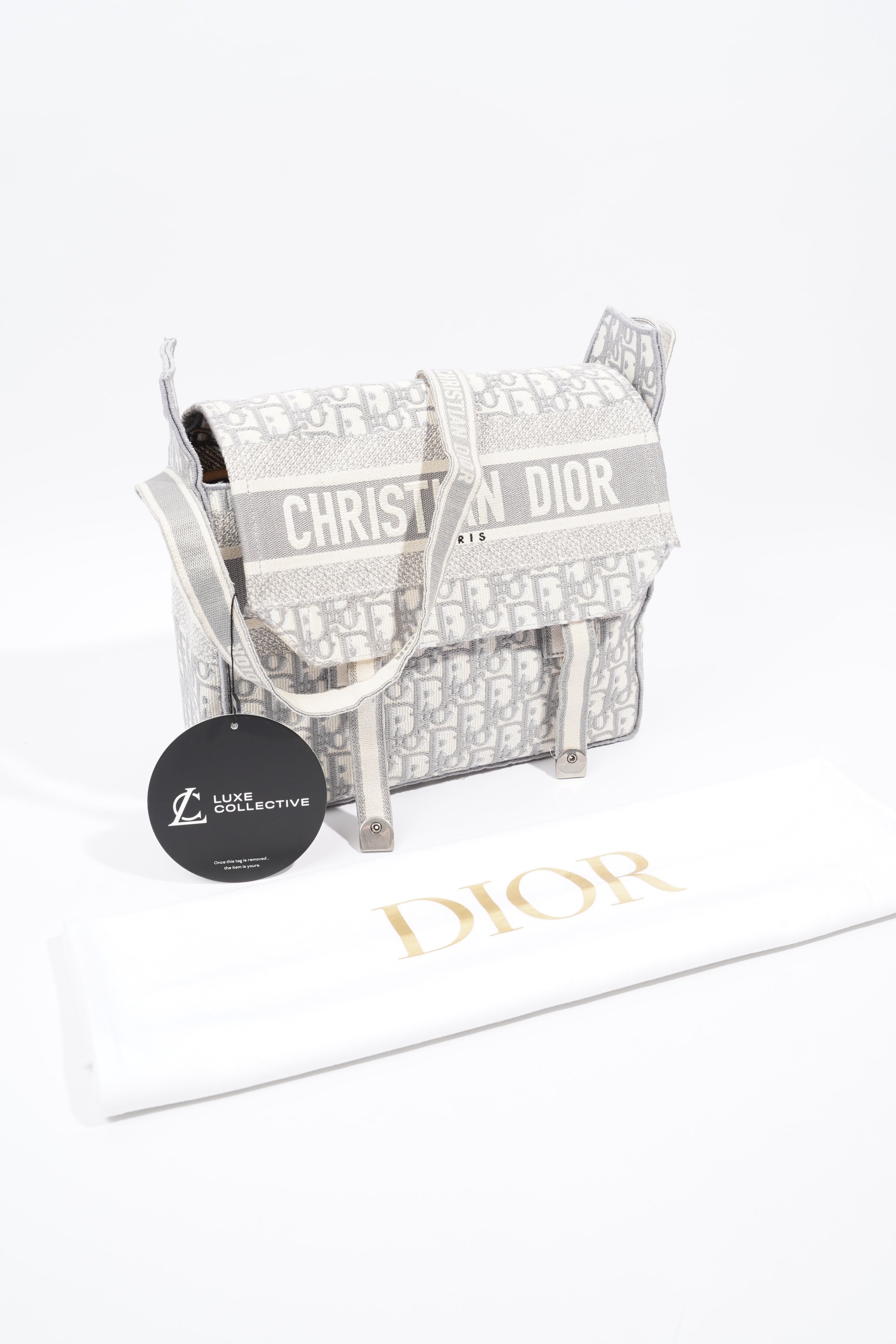 Christian Dior Diorcamp Grey / Silver Oblique Embroidery Canvas