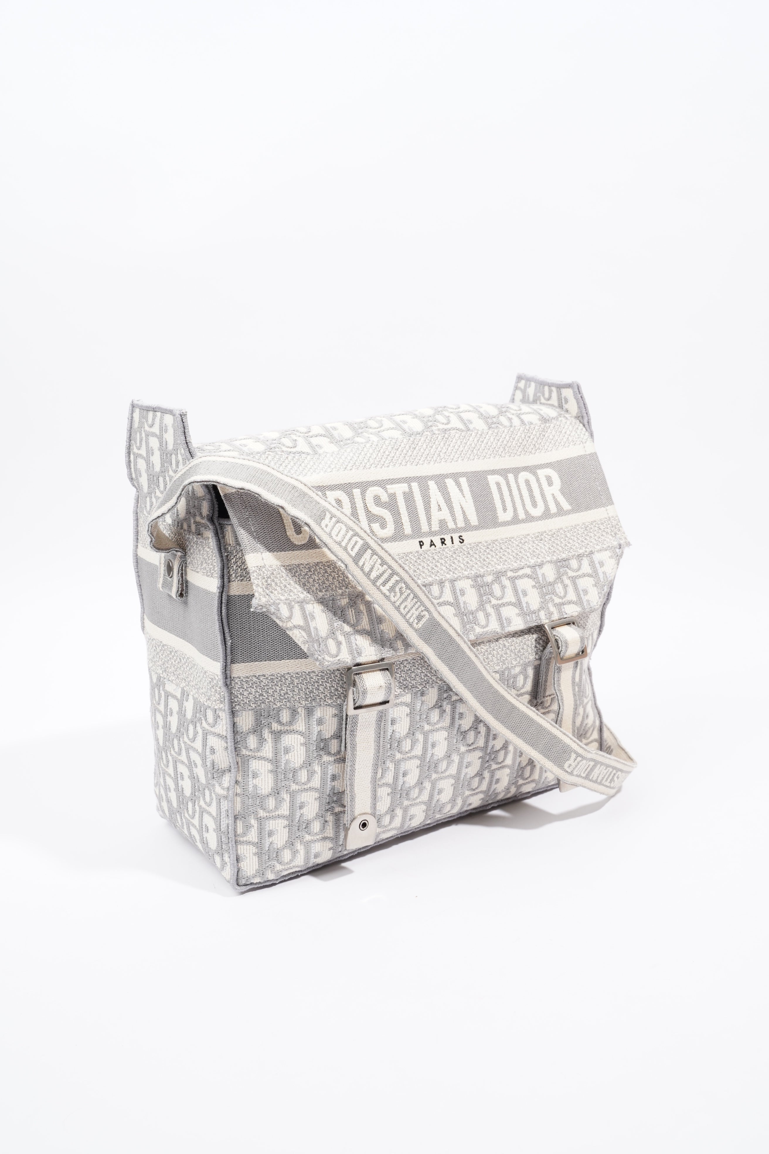 Christian Dior Diorcamp Grey / Silver Oblique Embroidery Canvas