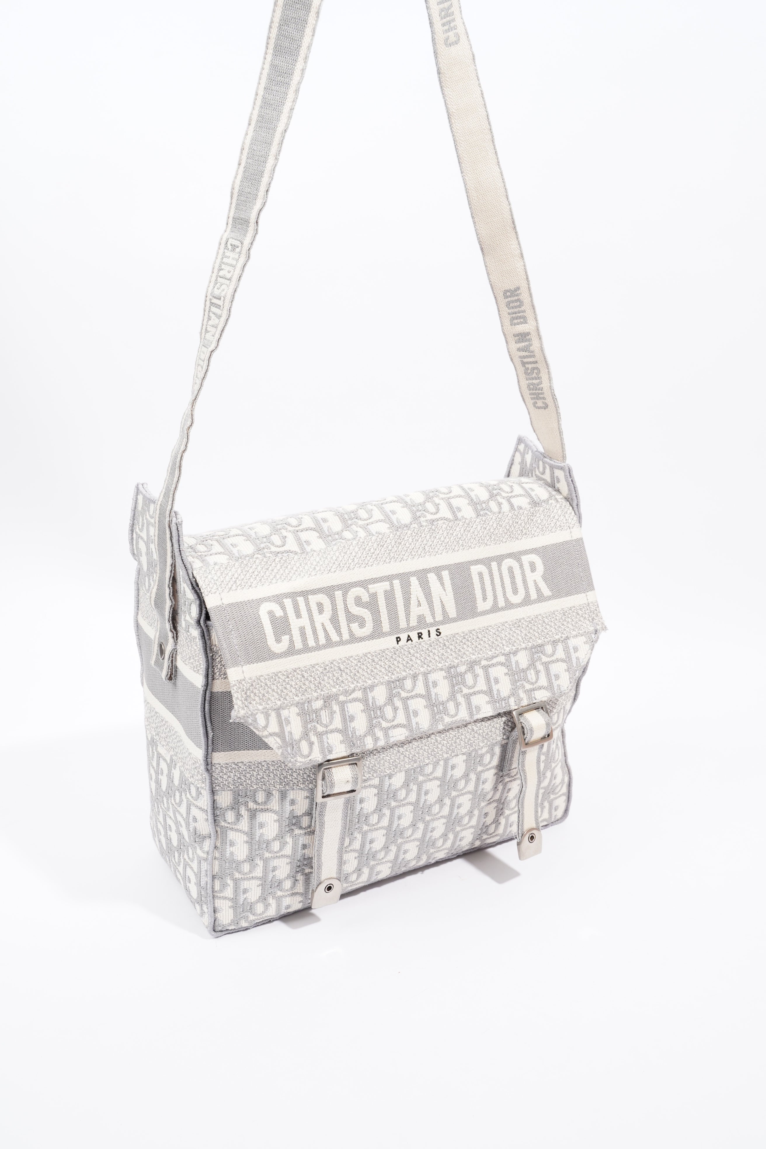 Christian Dior Diorcamp Grey / Silver Oblique Embroidery Canvas