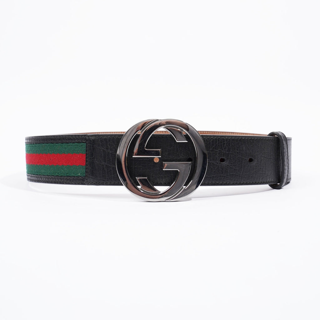 Gucci Gucci Stripe Belt Black / Green / Red Leather 75cm 30"