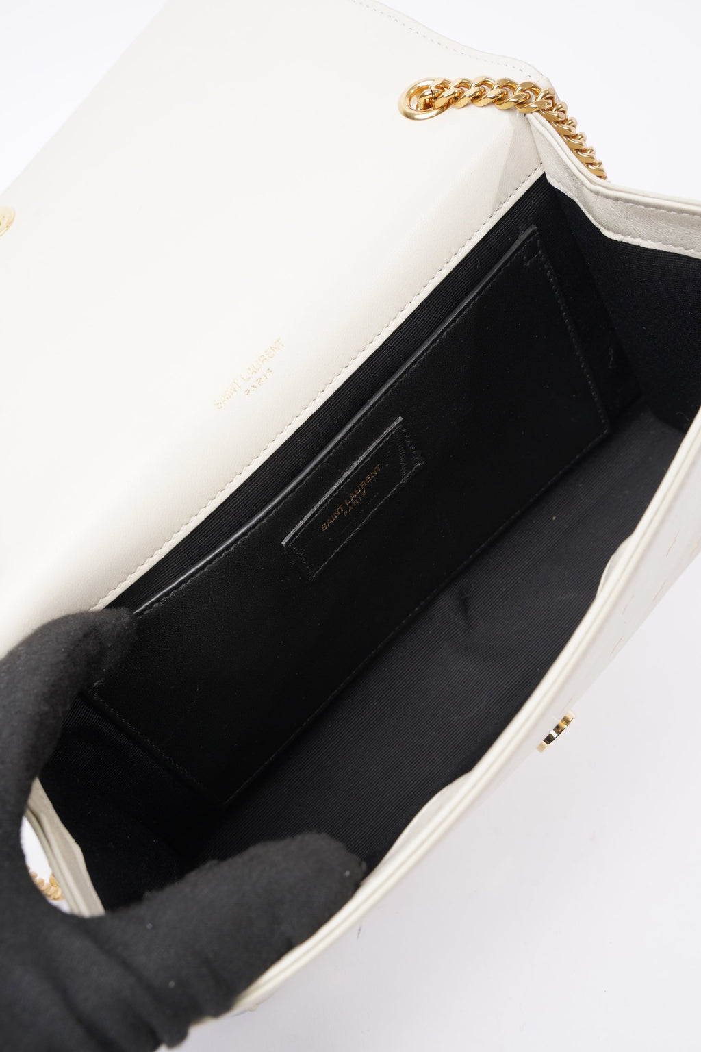 Saint Laurent Kate Cream / Gold Leather Medium