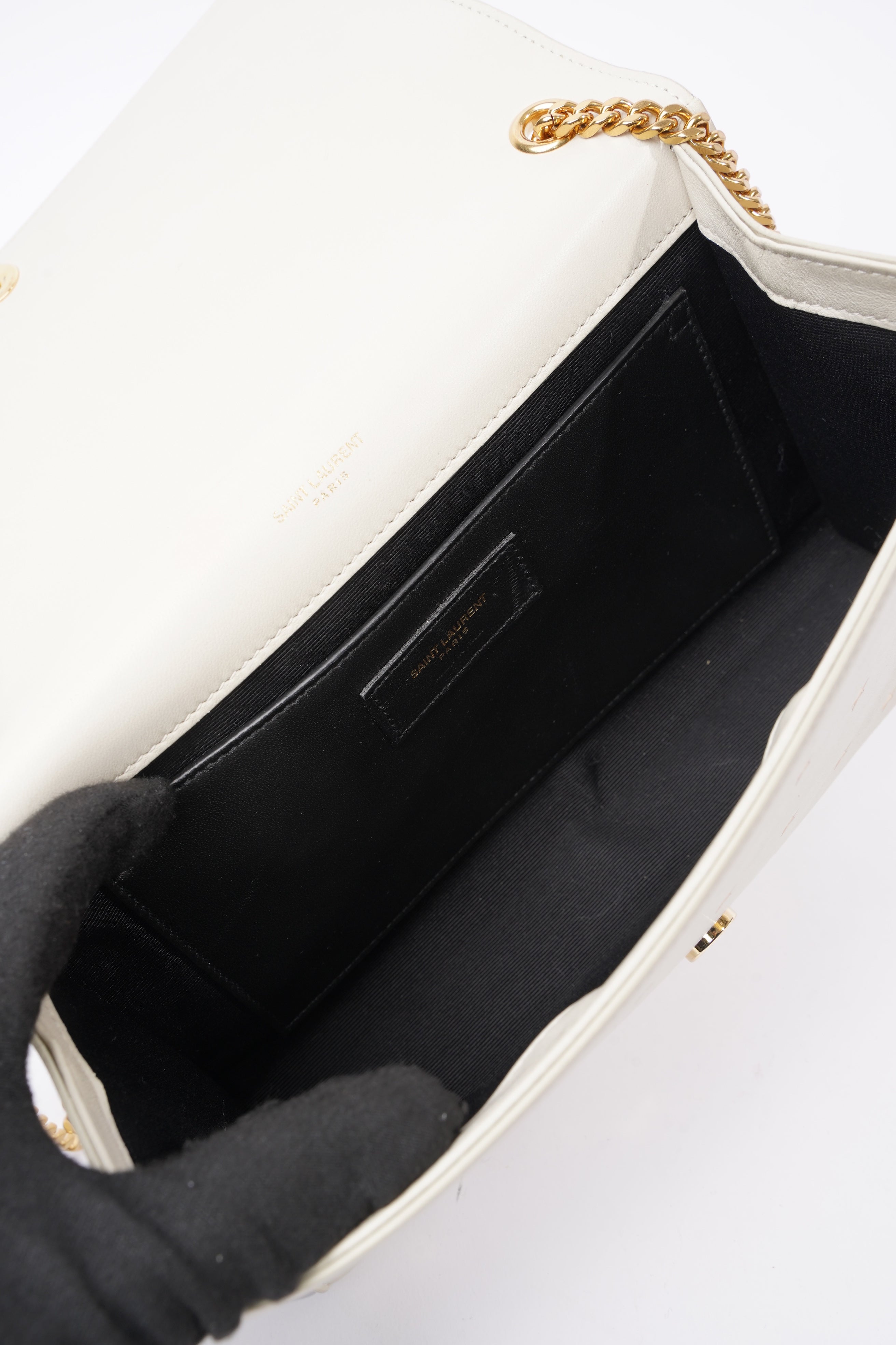 Saint Laurent Kate Cream / Gold Leather Medium