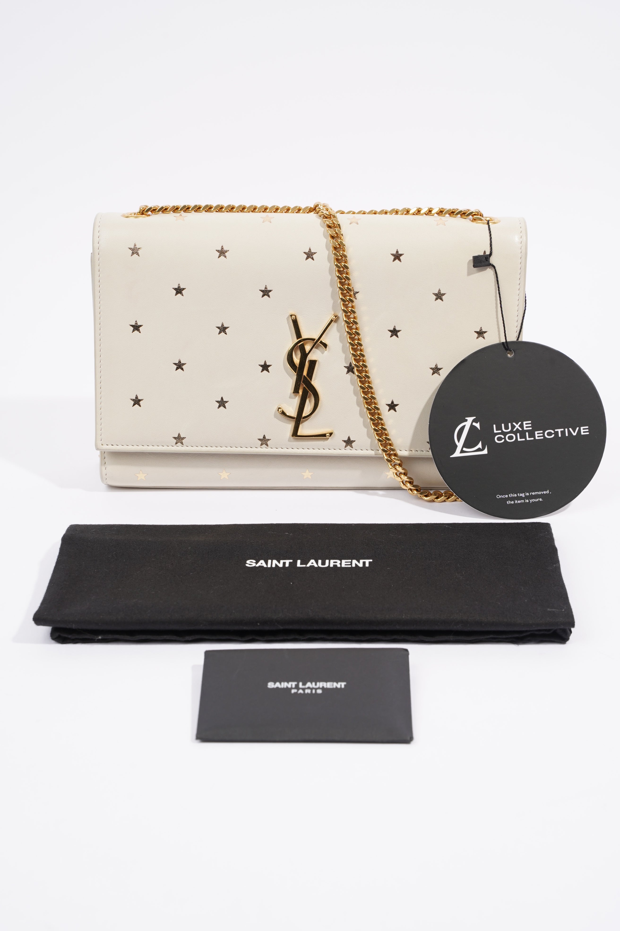 Saint Laurent Kate Cream / Gold Leather Medium
