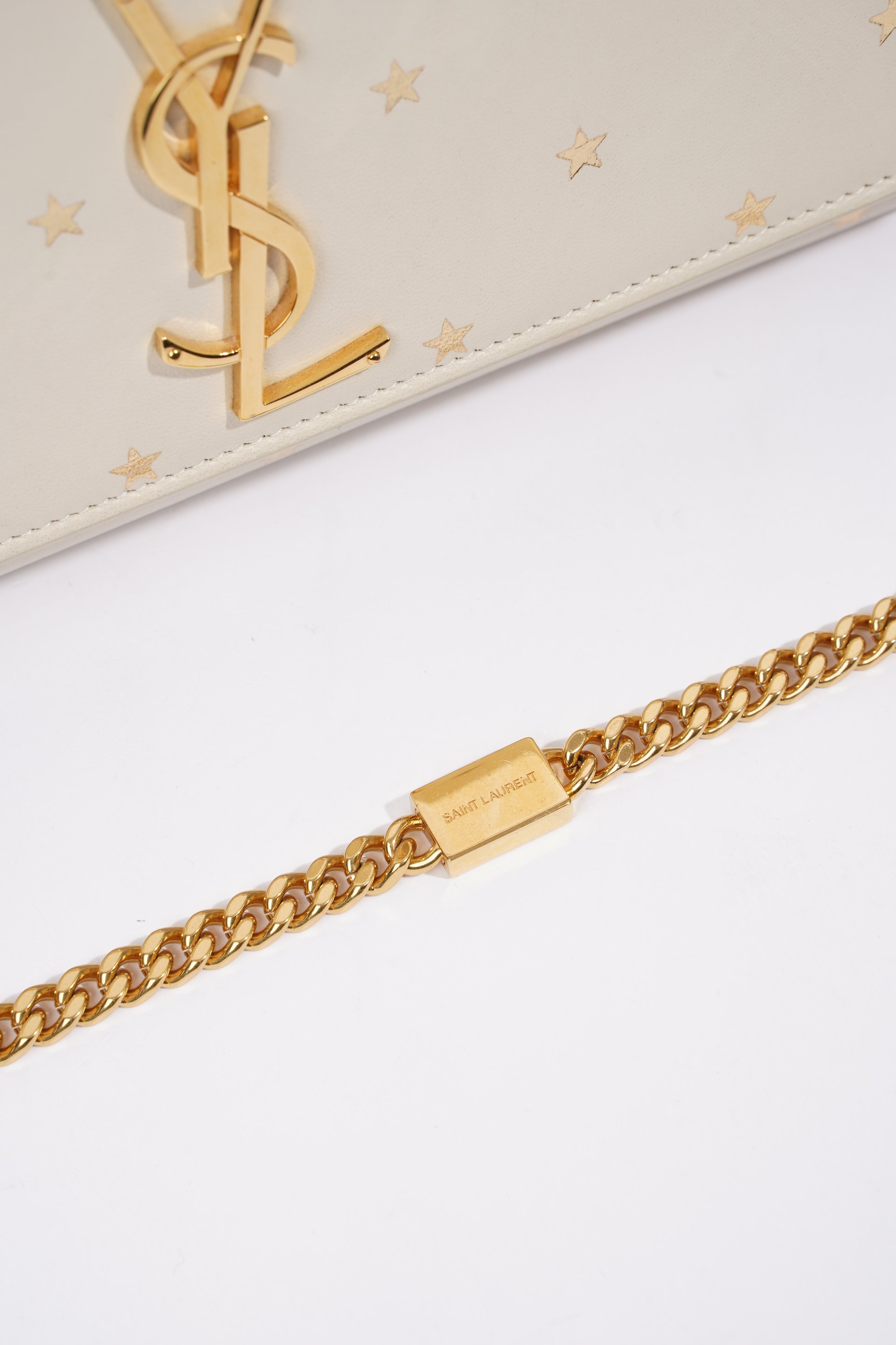 Saint Laurent Kate Cream / Gold Leather Medium