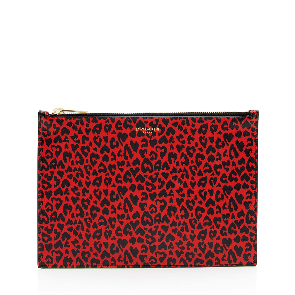 Saint Laurent Calfskin Leopard Zip Pouch (SHF-fYfCwF)