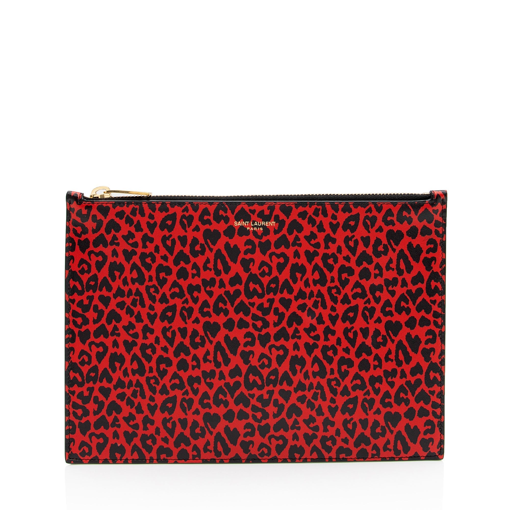 Saint Laurent Calfskin Leopard Zip Pouch (SHF-fYfCwF)
