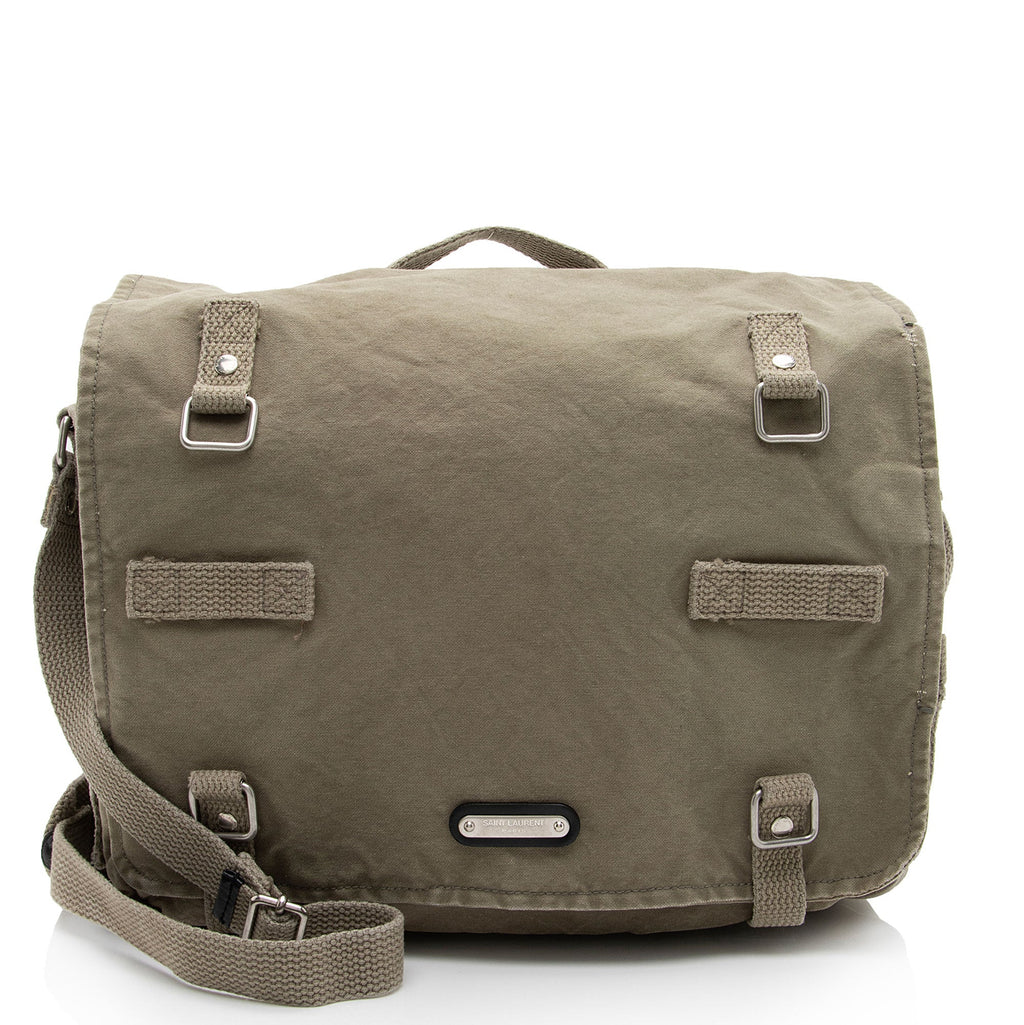 Saint Laurent Canvas Army Messenger Bag (SHF-tH8n4I)
