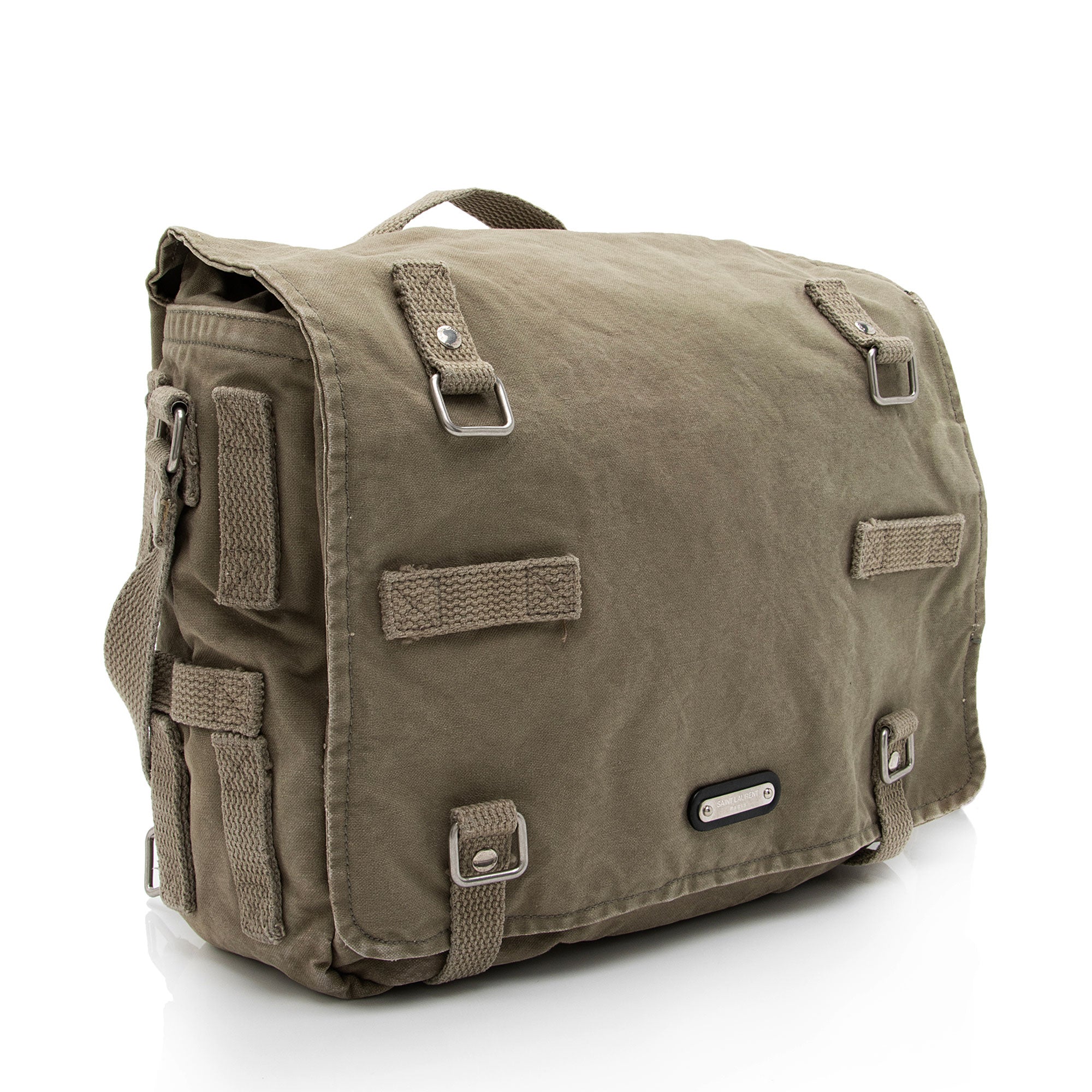 Saint Laurent Canvas Army Messenger Bag (SHF-tH8n4I)