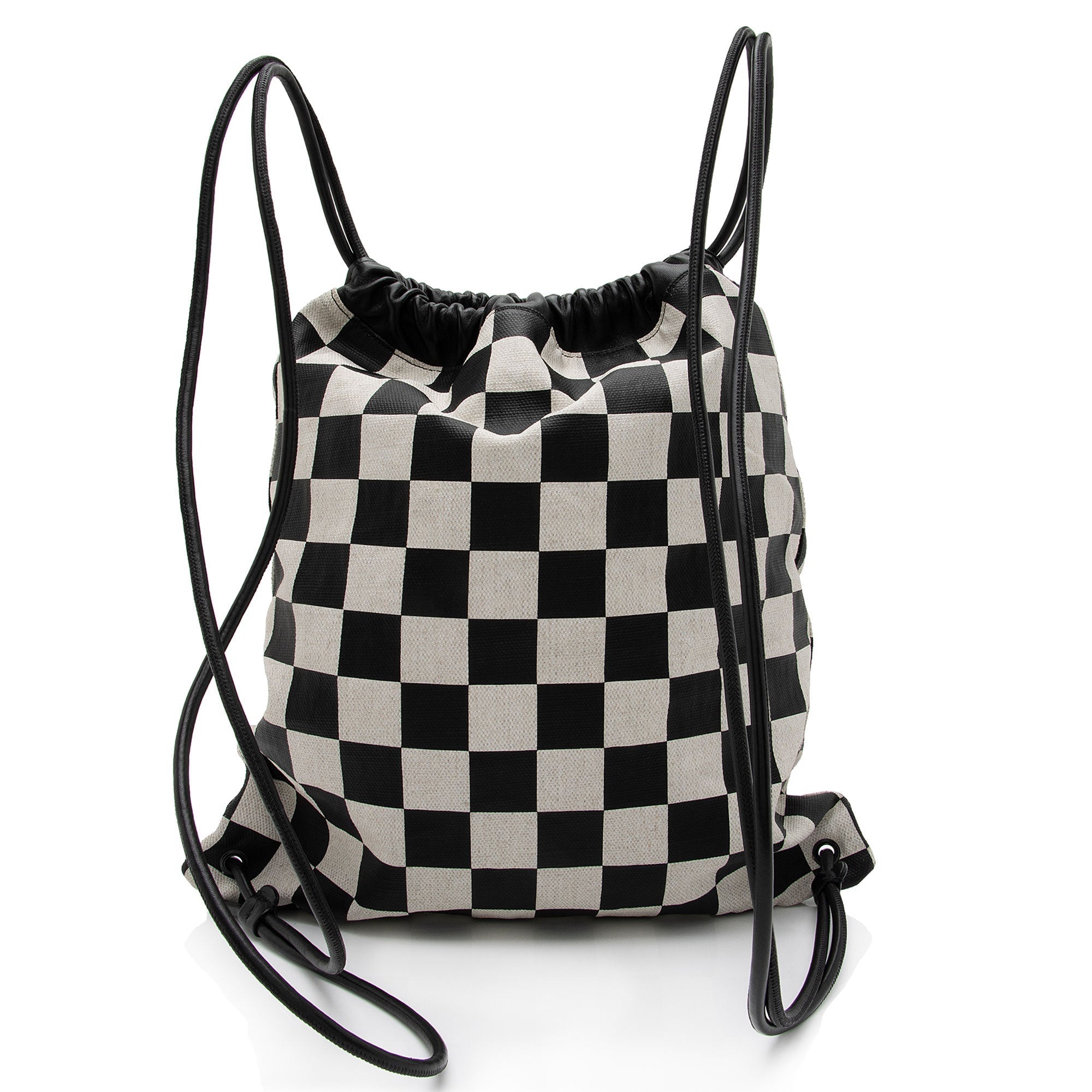 Saint Laurent Coated Canvas Checkered Teddy Drawstring Backpack (SHF-kt7eWZ)