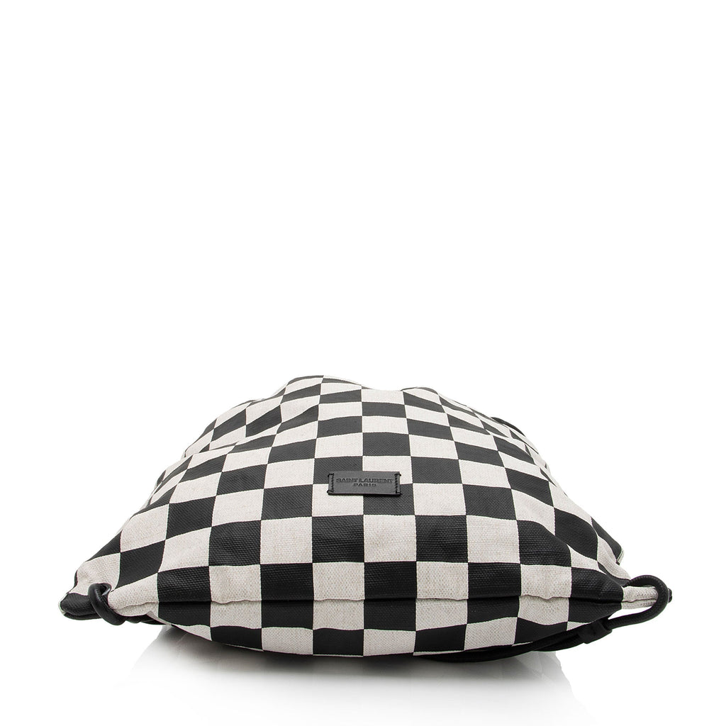 Saint Laurent Coated Canvas Checkered Teddy Drawstring Backpack (SHF-kt7eWZ)