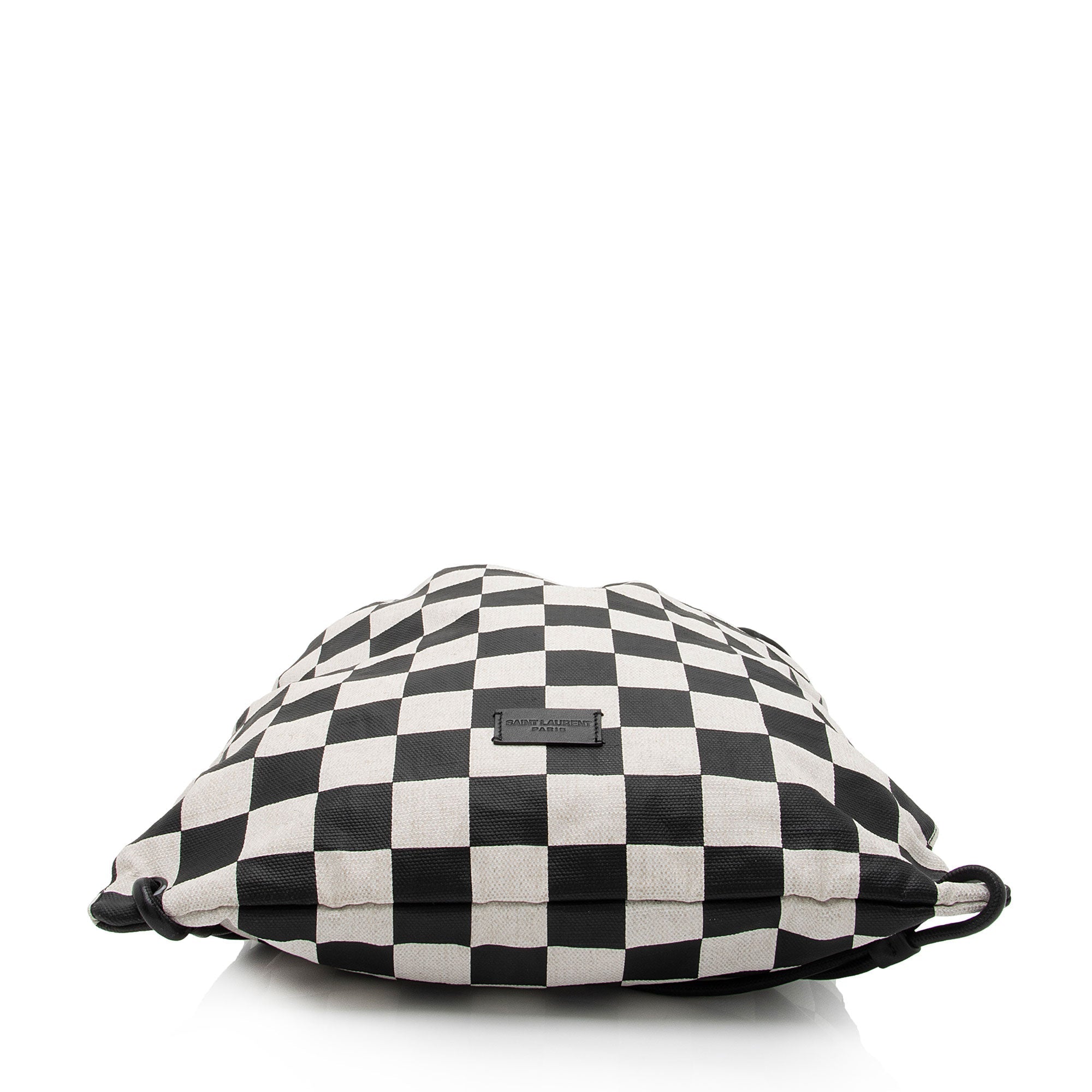 Saint Laurent Coated Canvas Checkered Teddy Drawstring Backpack (SHF-kt7eWZ)