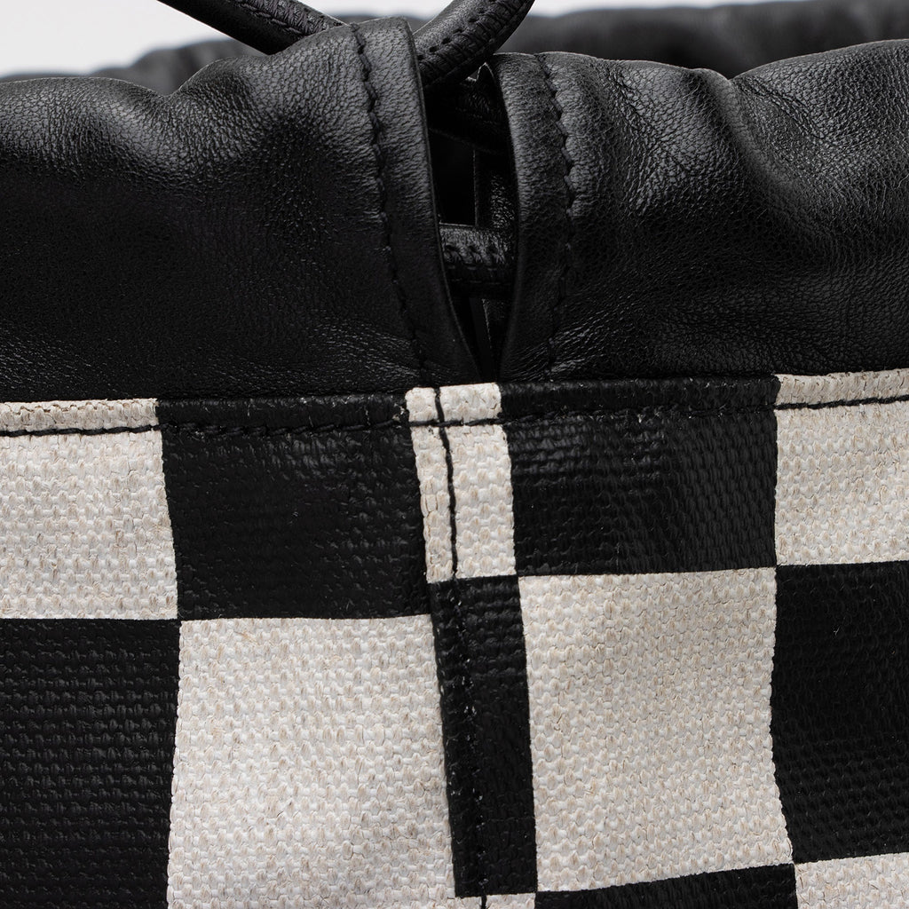Saint Laurent Coated Canvas Checkered Teddy Drawstring Backpack (SHF-kt7eWZ)