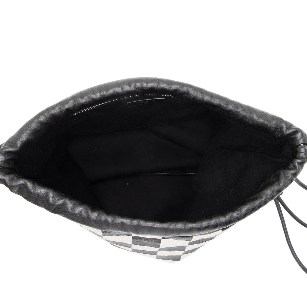 Saint Laurent Coated Canvas Checkered Teddy Drawstring Backpack (SHF-kt7eWZ)