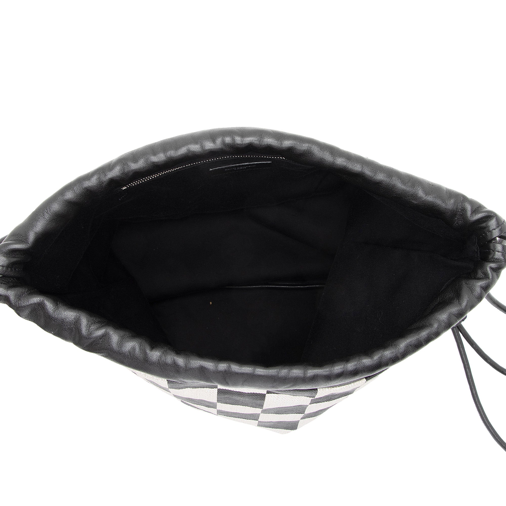 Saint Laurent Coated Canvas Checkered Teddy Drawstring Backpack (SHF-kt7eWZ)