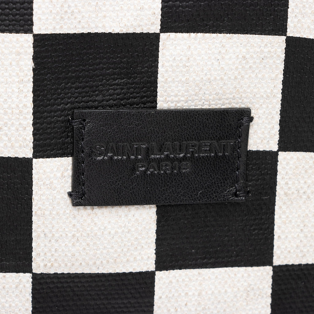 Saint Laurent Coated Canvas Checkered Teddy Drawstring Backpack (SHF-kt7eWZ)