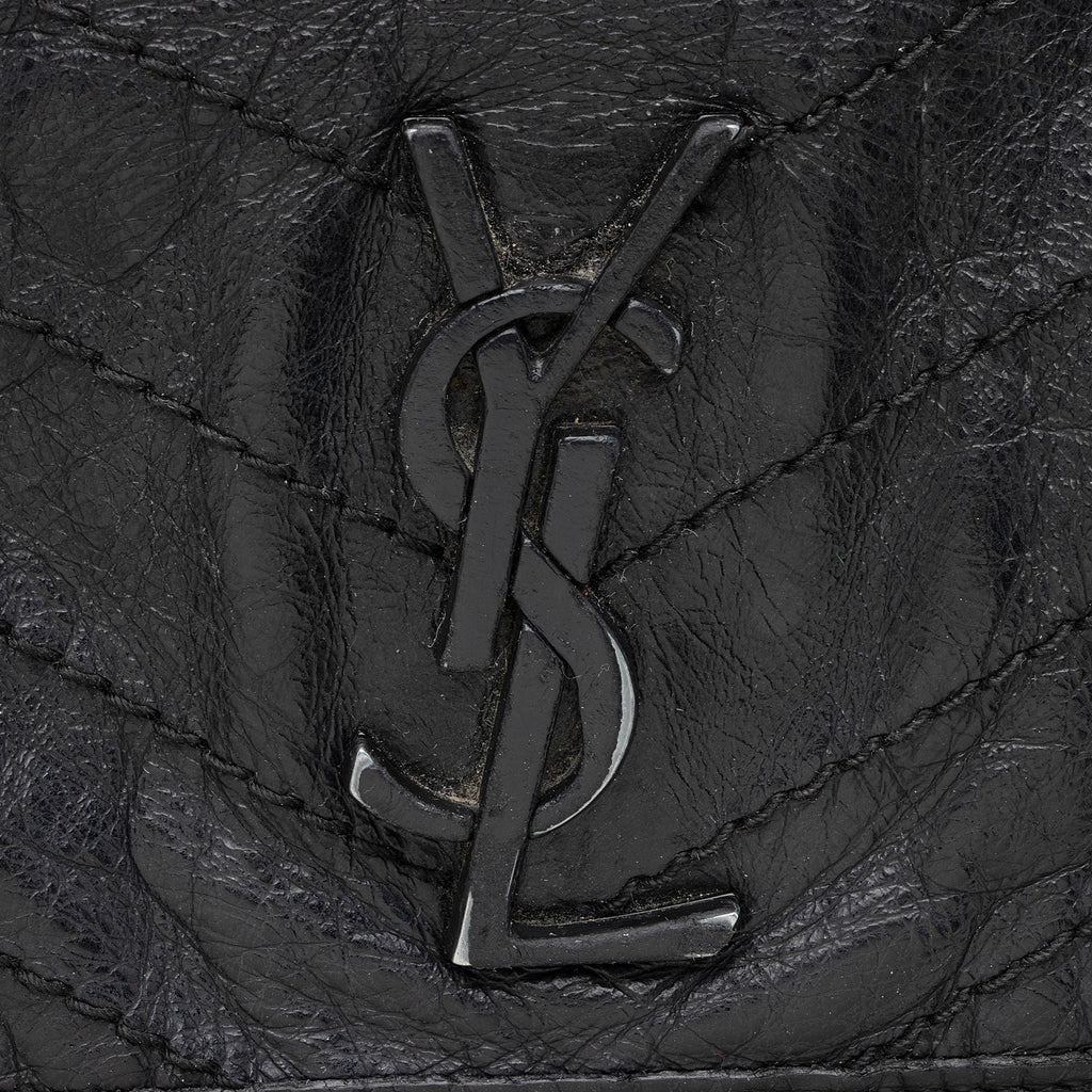 Saint Laurent Crinkled Calfskin Matte Black Monogram Niki Large Shoulder Bag (SHF-eFW25Q)