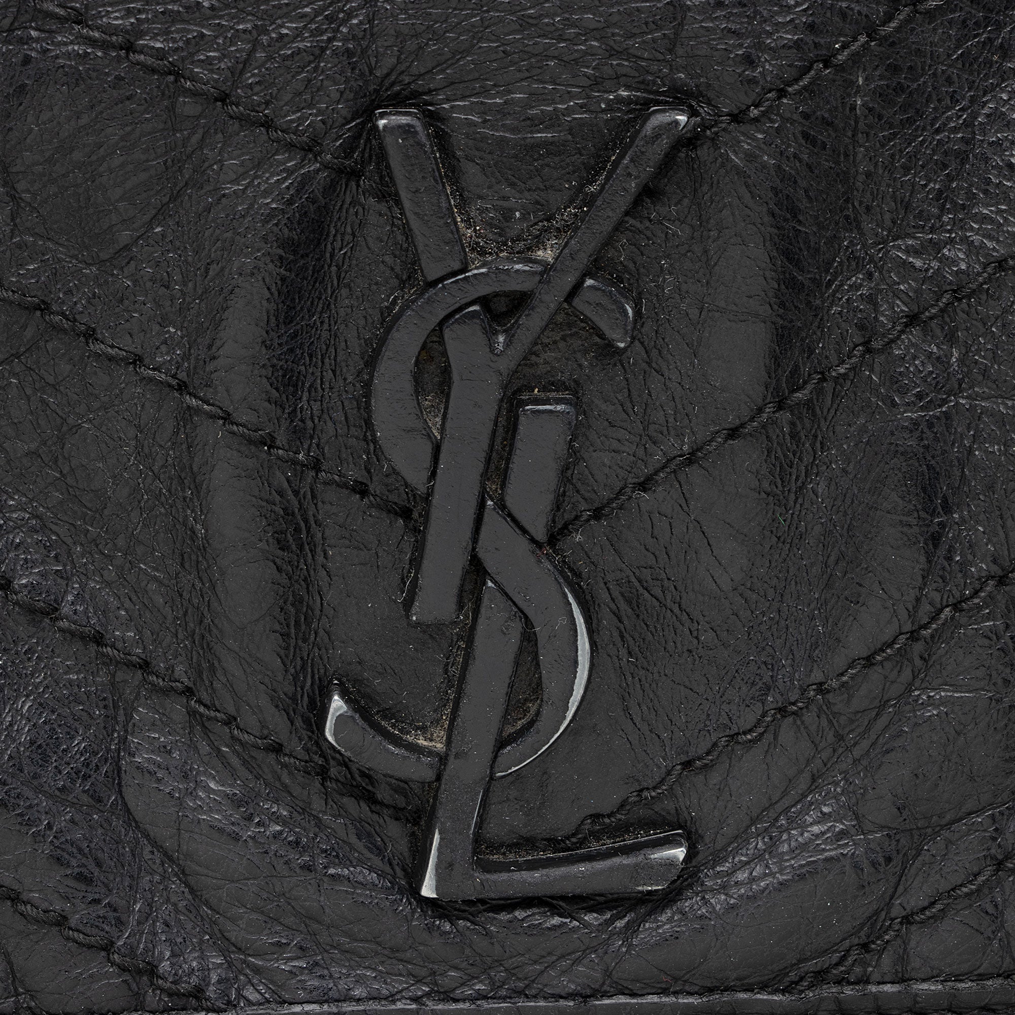 Saint Laurent Crinkled Calfskin Matte Black Monogram Niki Large Shoulder Bag (SHF-eFW25Q)