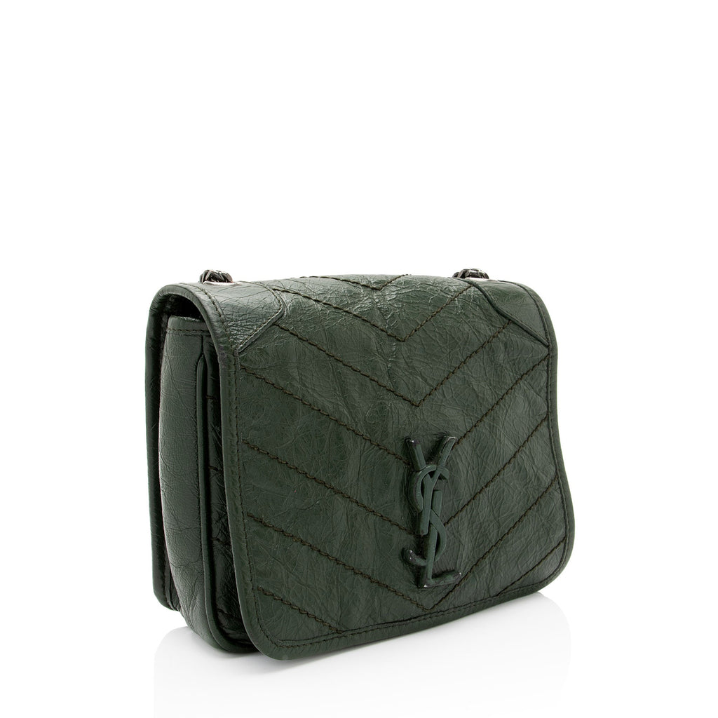 Saint Laurent Crinkled Calfskin Monogram Niki Chain Wallet (SHF-w5uFiz)