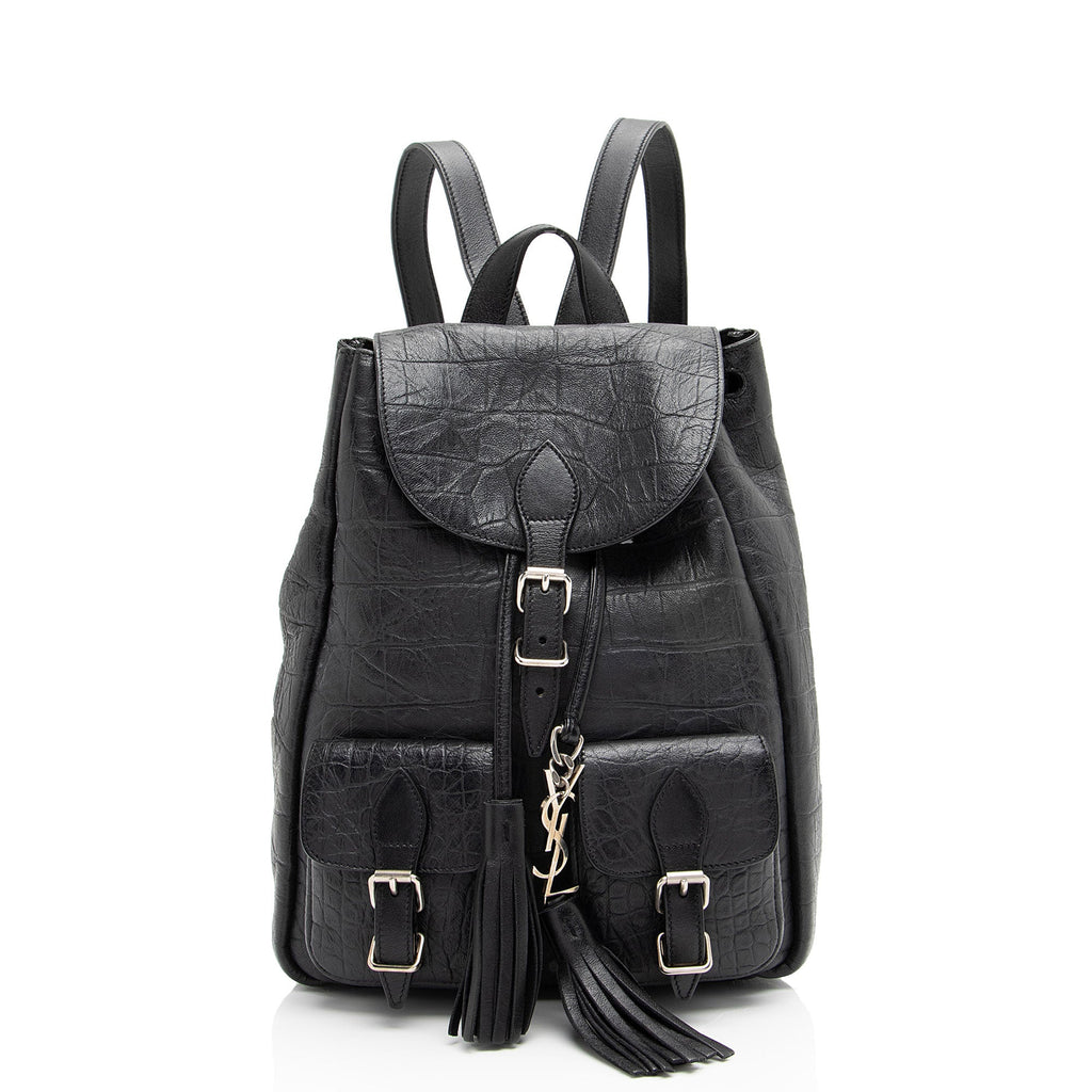 Saint Laurent Croc Embossed Lambskin Festival Backpack (SHF-8lf36x)