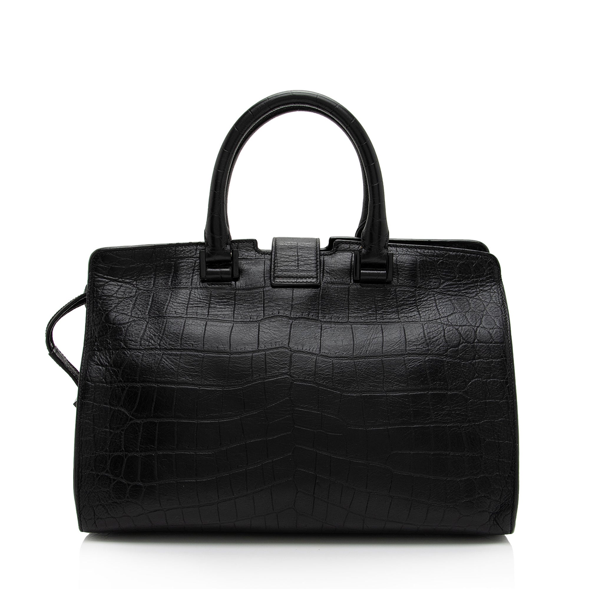 Saint Laurent Croc Embossed Leather Monogram Baby Cabas Tote (SHF-QBG3Zi)