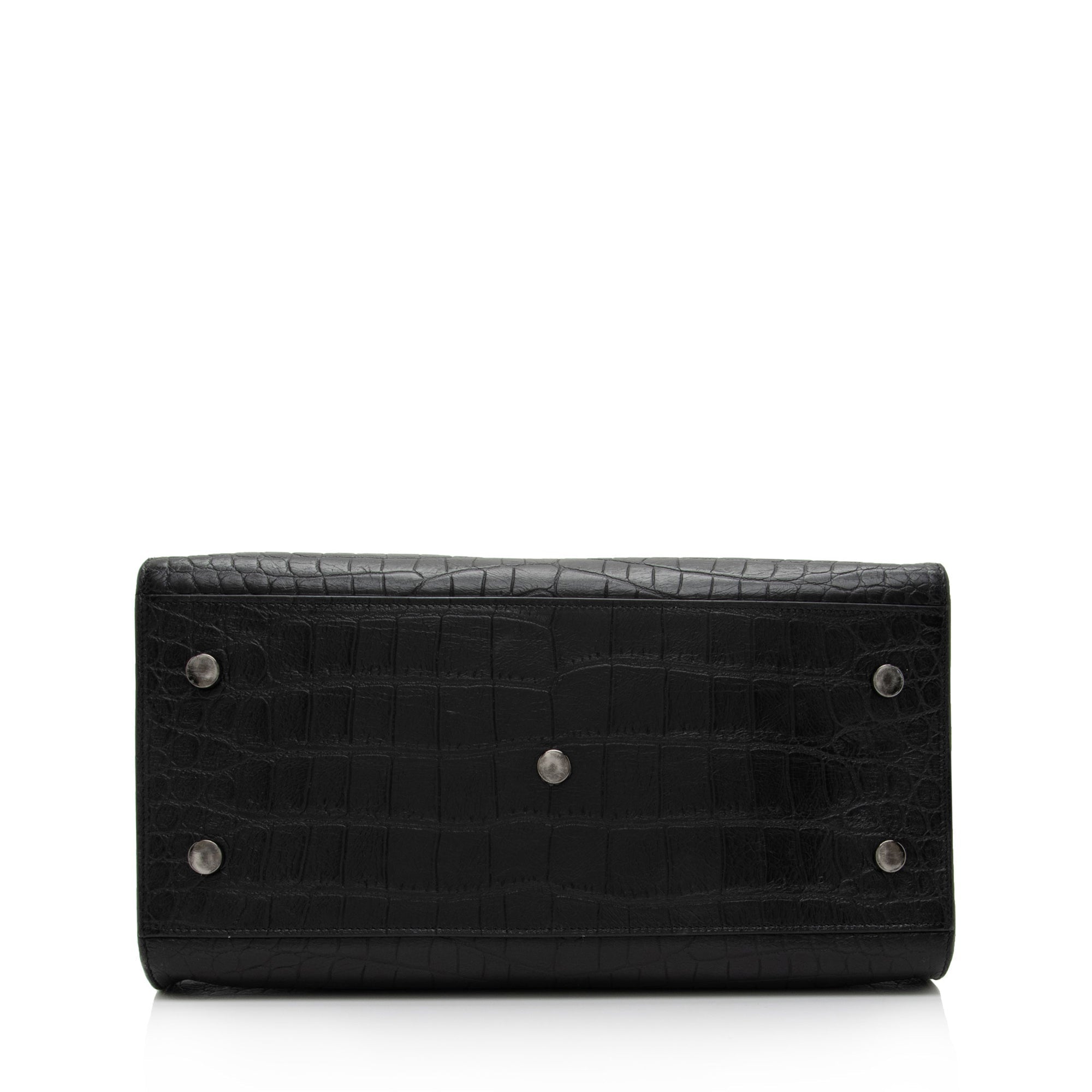 Saint Laurent Croc Embossed Leather Monogram Baby Cabas Tote (SHF-QBG3Zi)