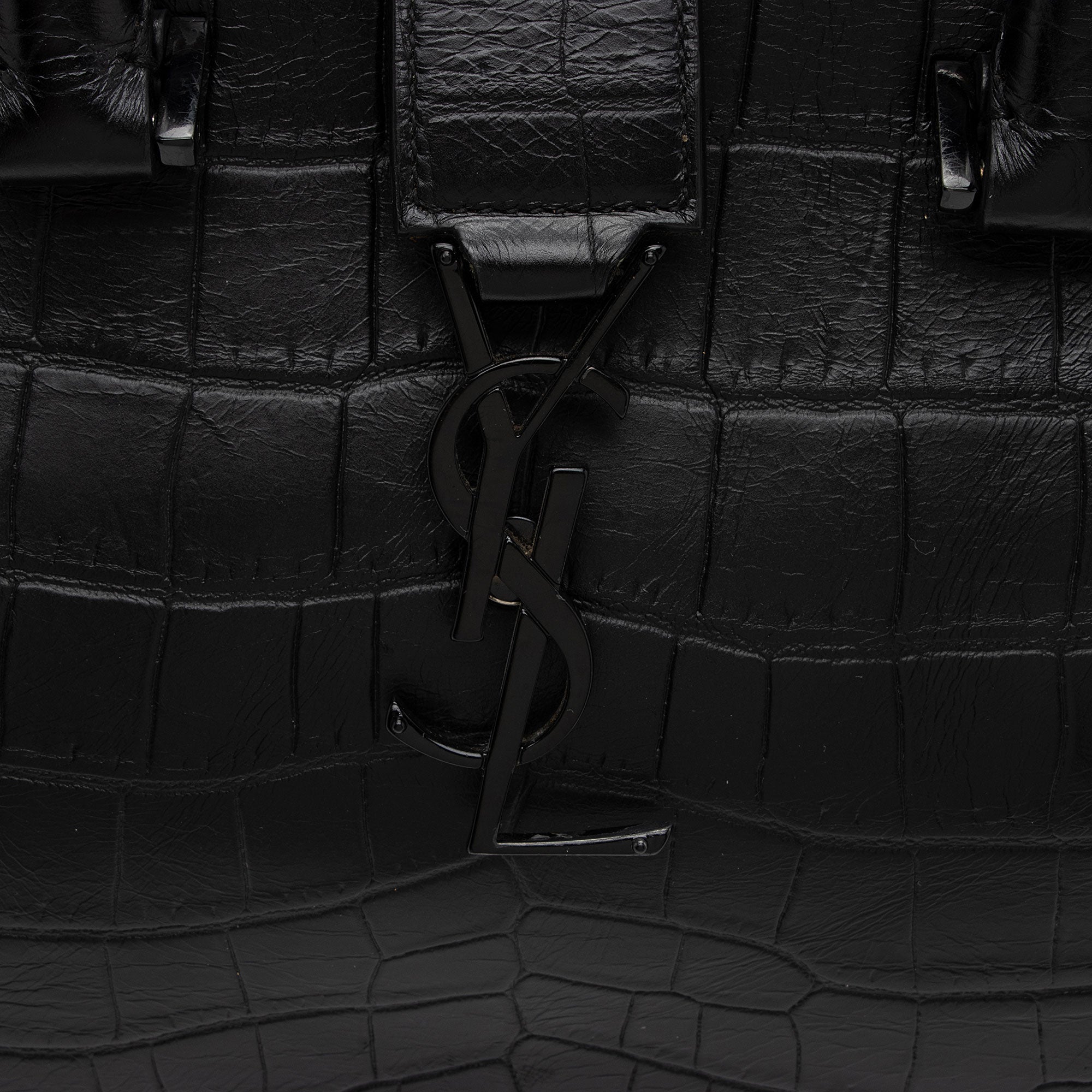 Saint Laurent Croc Embossed Leather Monogram Baby Cabas Tote (SHF-QBG3Zi)