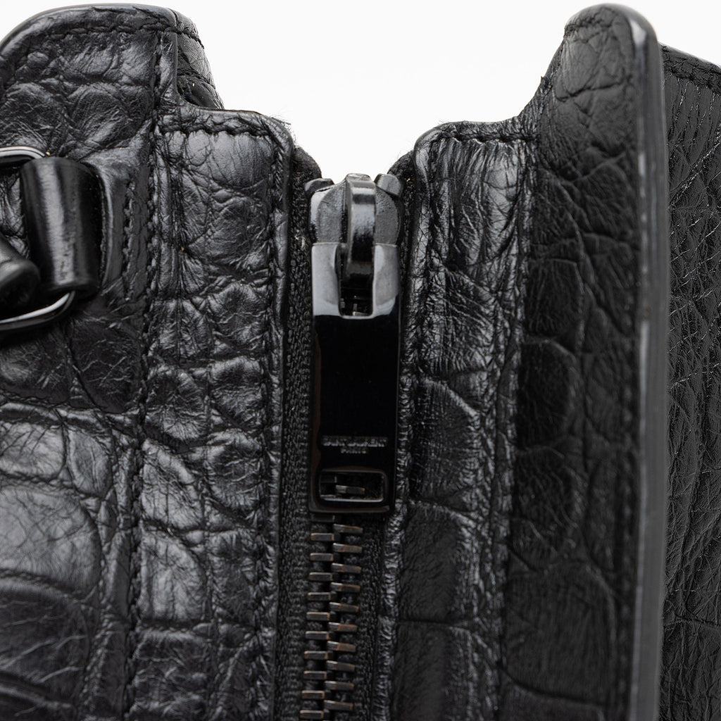 Saint Laurent Croc Embossed Leather Monogram Baby Cabas Tote (SHF-QBG3Zi)
