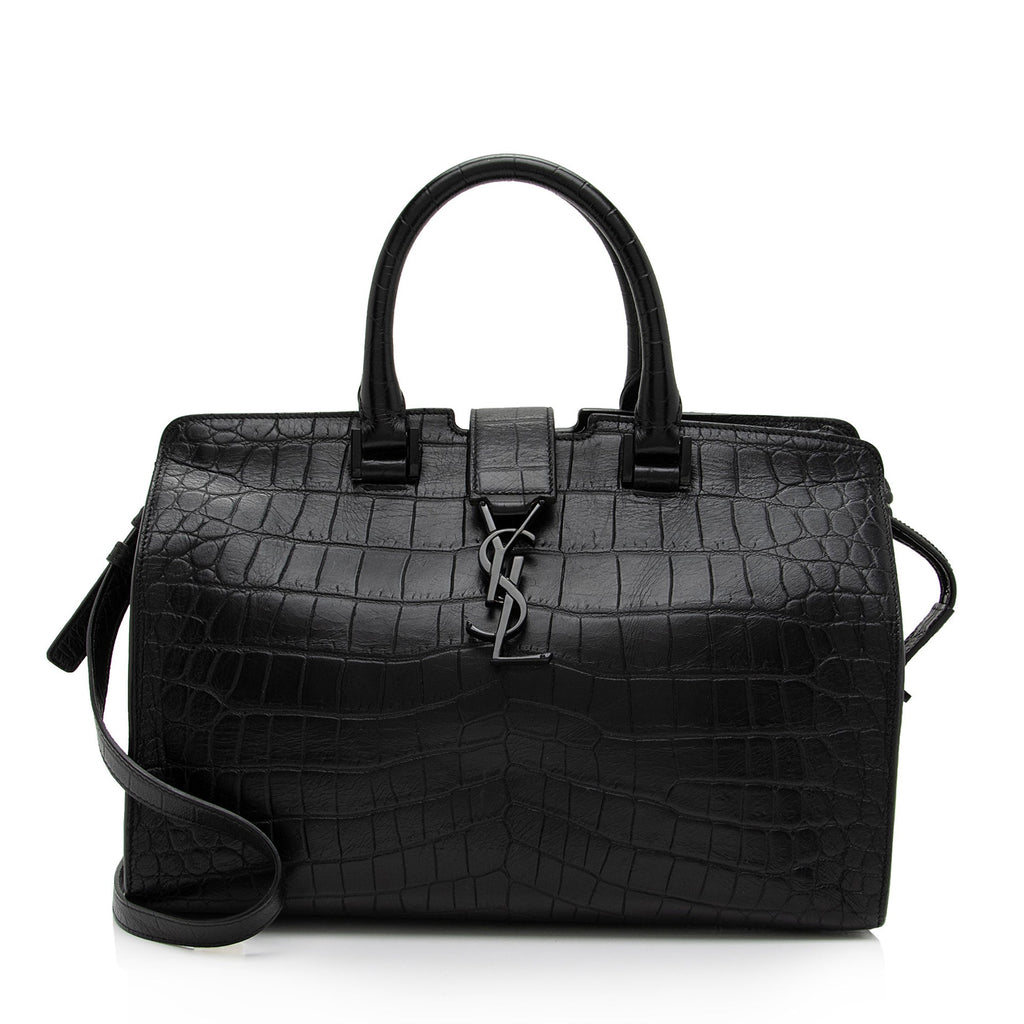 Saint Laurent Croc Embossed Leather Monogram Baby Cabas Tote (SHF-QBG3Zi)