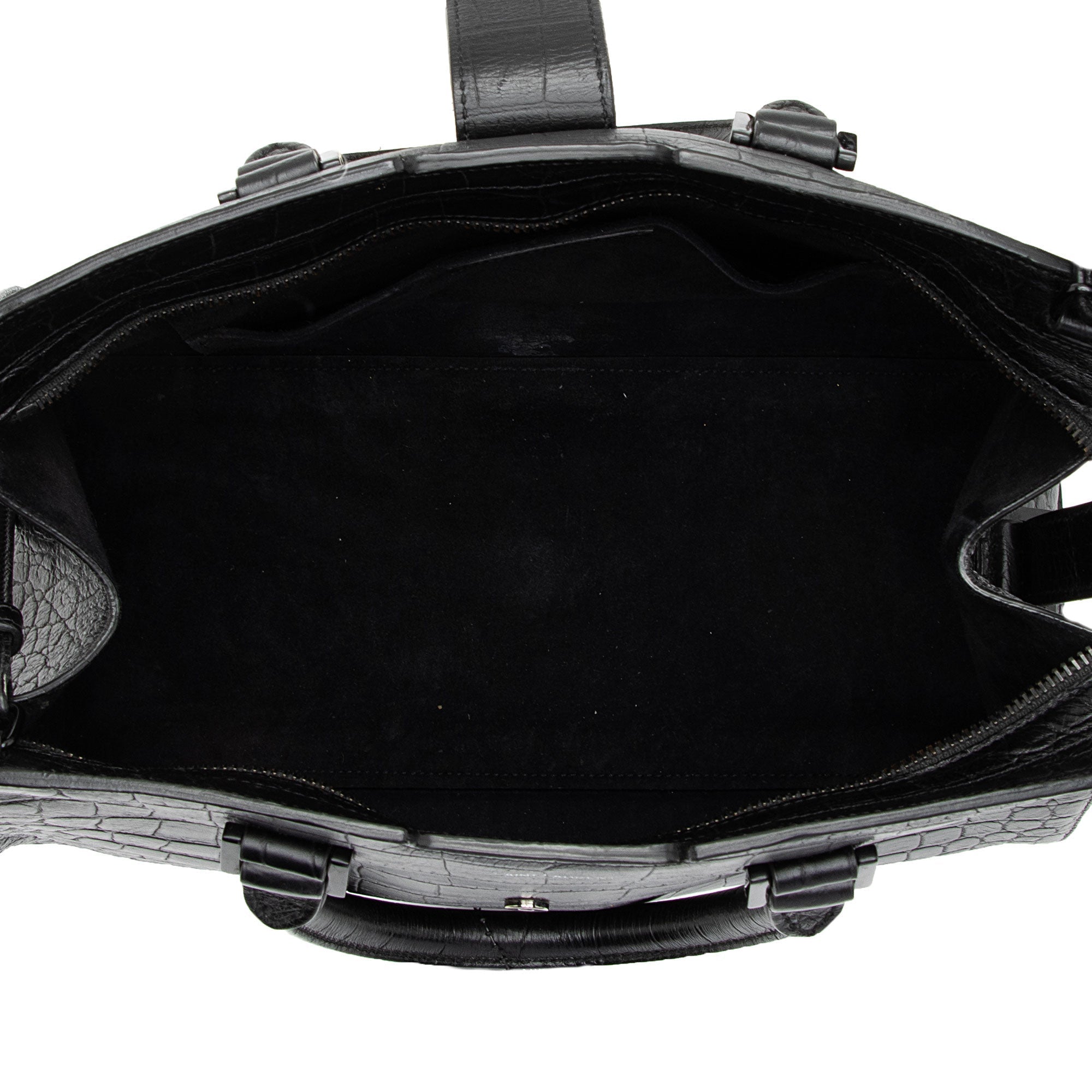 Saint Laurent Croc Embossed Leather Monogram Baby Cabas Tote (SHF-QBG3Zi)