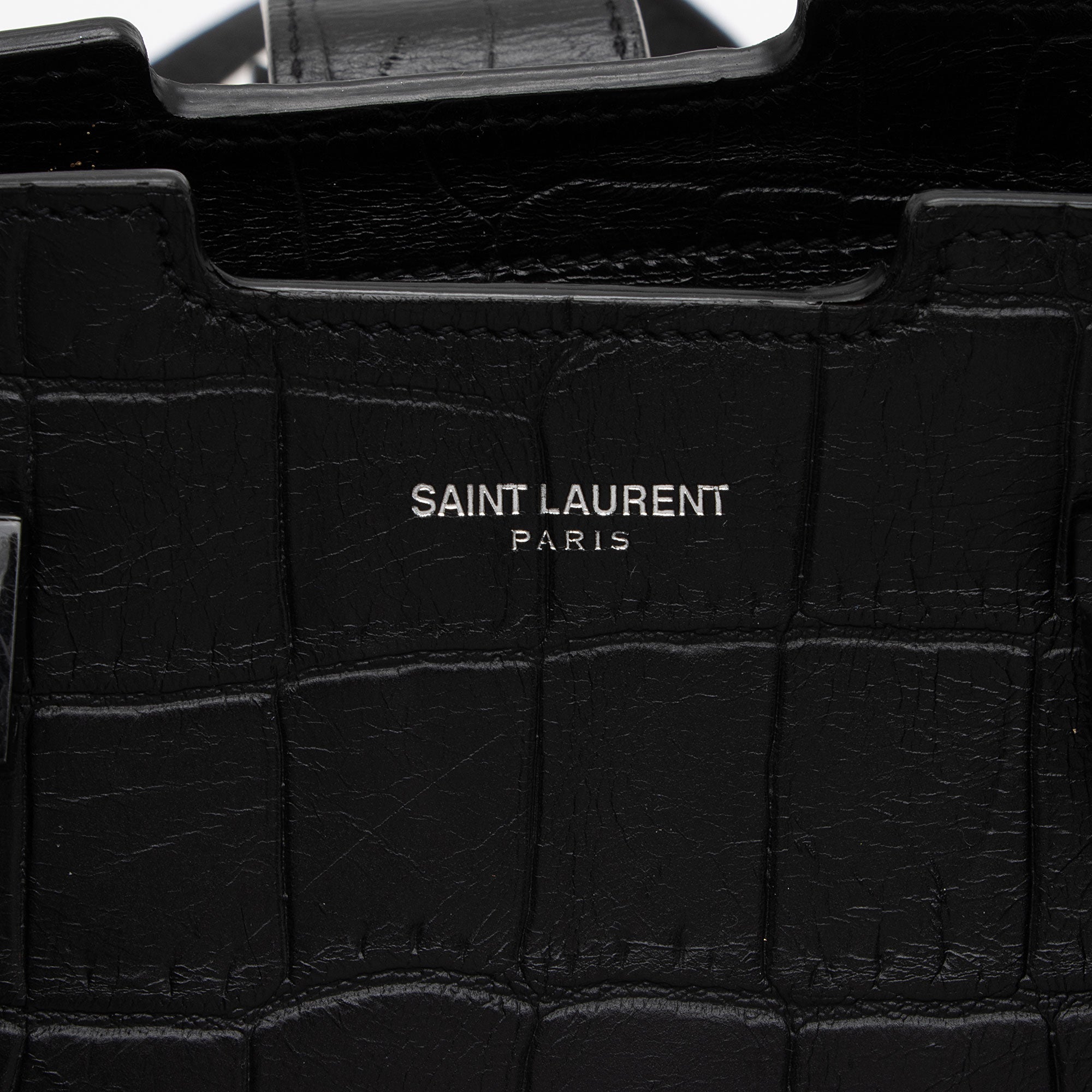 Saint Laurent Croc Embossed Leather Monogram Baby Cabas Tote (SHF-QBG3Zi)