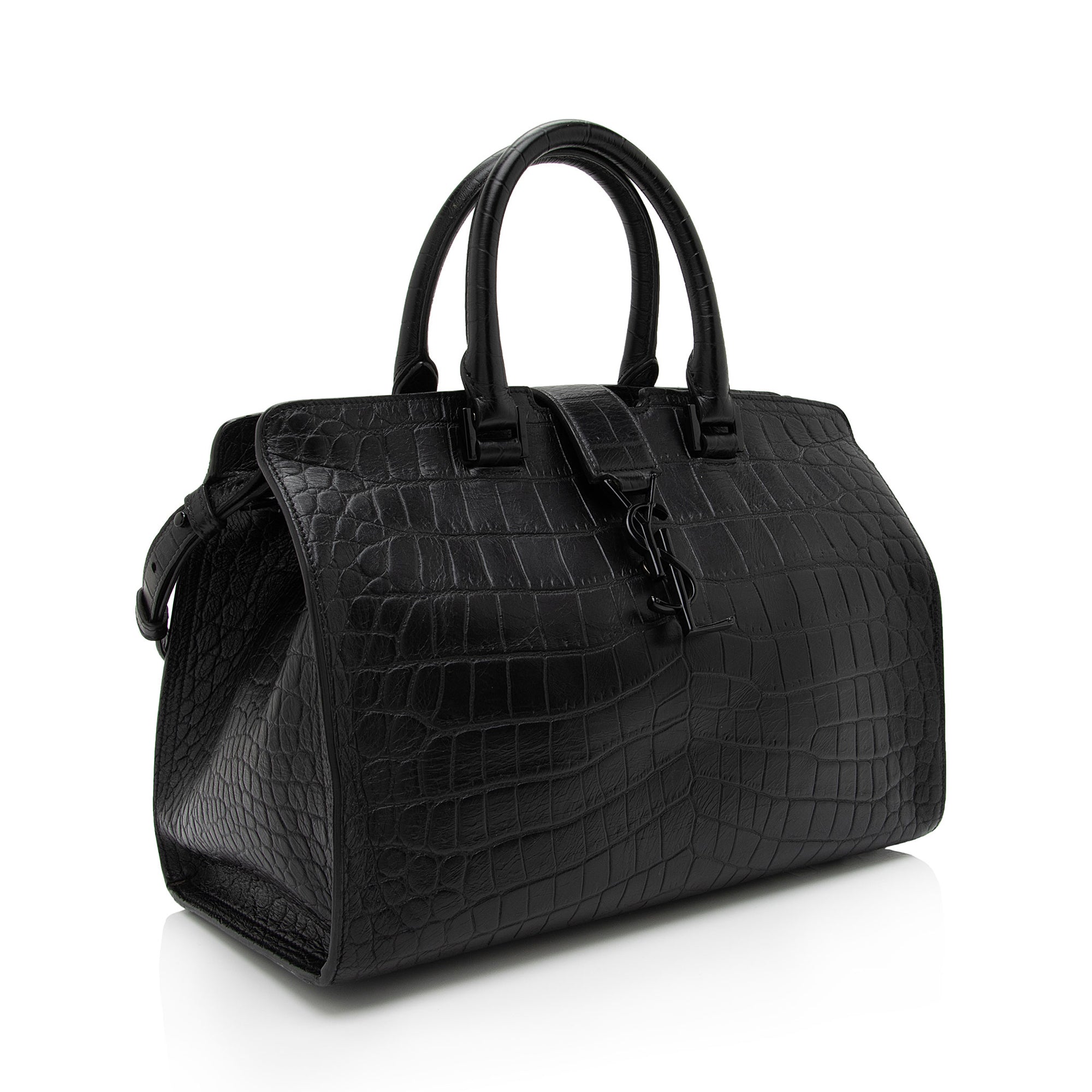 Saint Laurent Croc Embossed Leather Monogram Baby Cabas Tote (SHF-QBG3Zi)