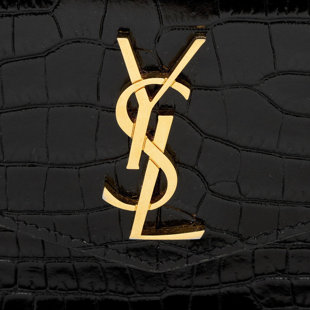 Saint Laurent Croc Embossed Leather Monogram Baby Uptown Clutch (SHF-ZduBsW)