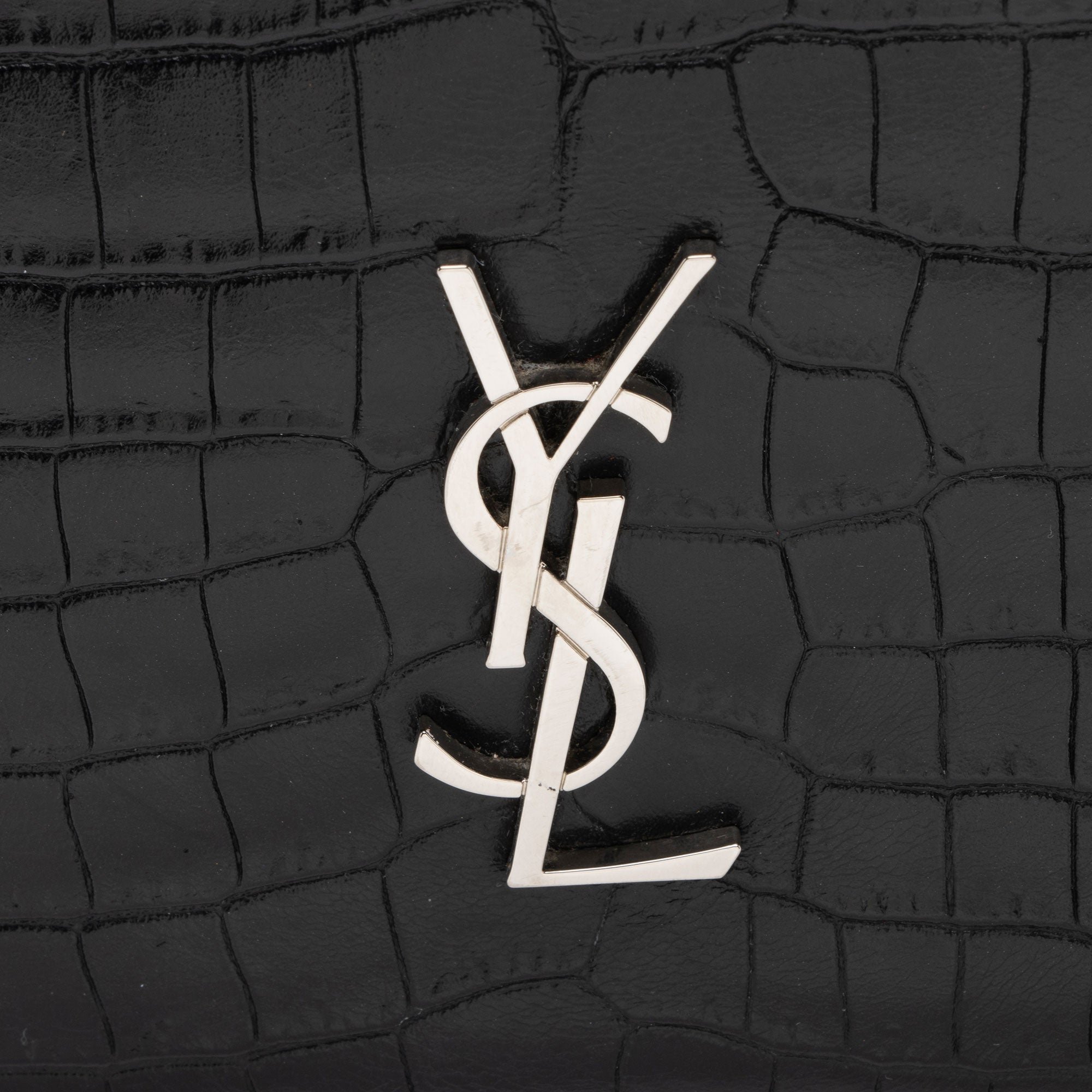 Saint Laurent Croc Embossed Leather Monogram Blogger Bag (SHF-XNnxZ2)