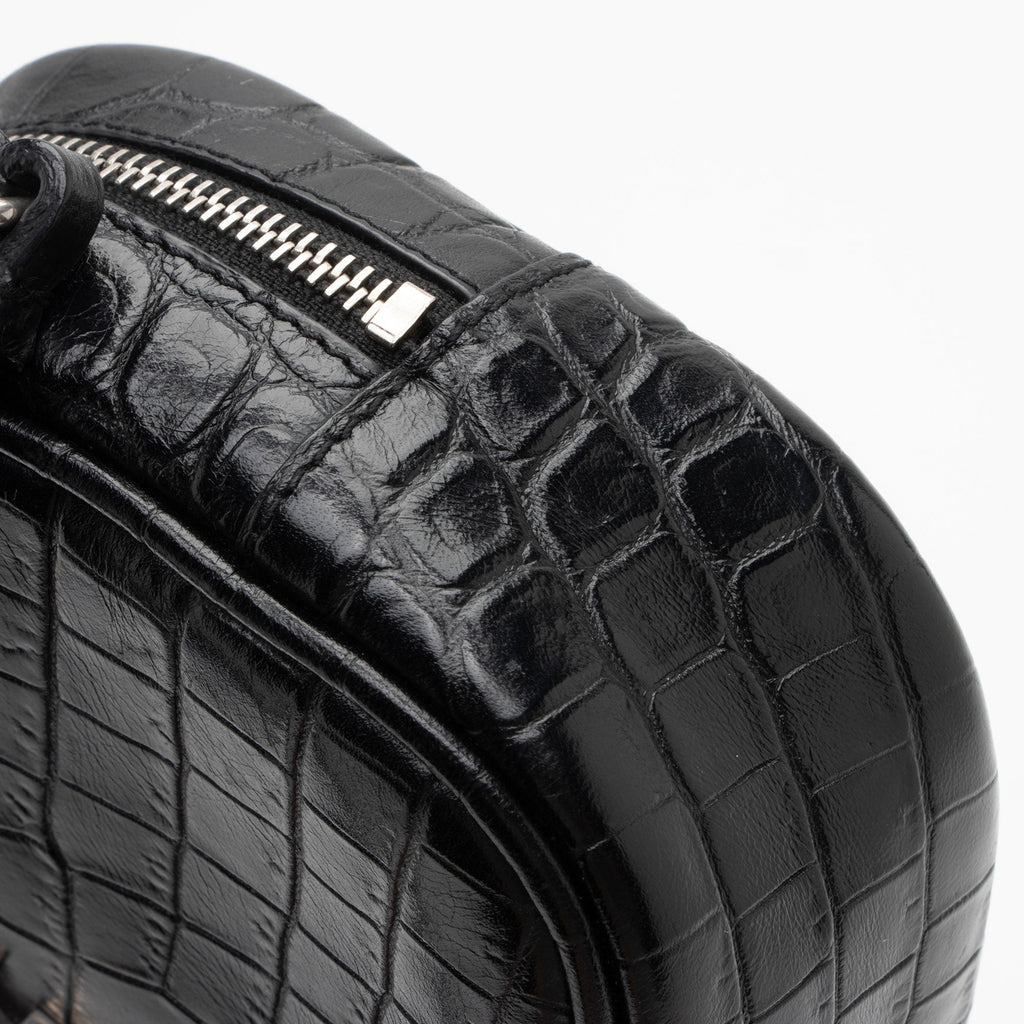 Saint Laurent Croc Embossed Leather Monogram Blogger Bag (SHF-XNnxZ2)