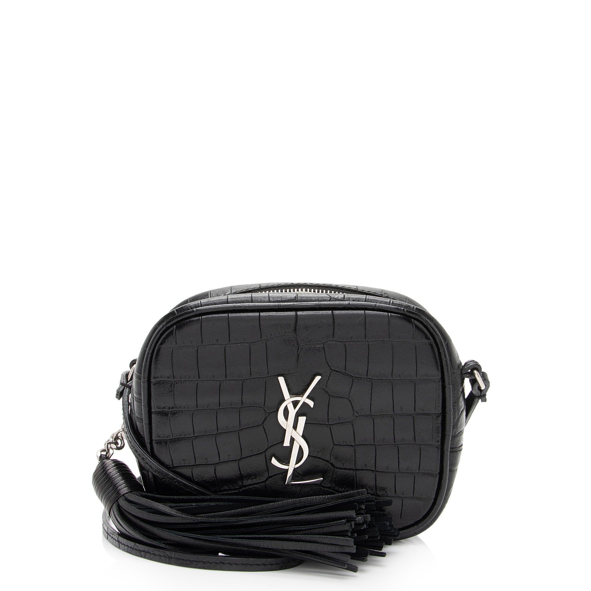 Saint Laurent Croc Embossed Leather Monogram Blogger Bag (SHF-XNnxZ2)