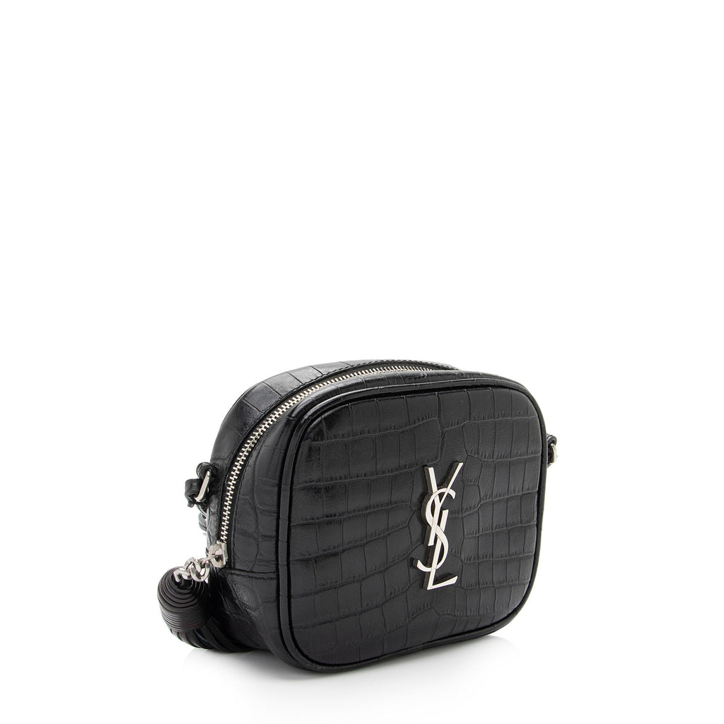 Saint Laurent Croc Embossed Leather Monogram Blogger Bag (SHF-XNnxZ2)