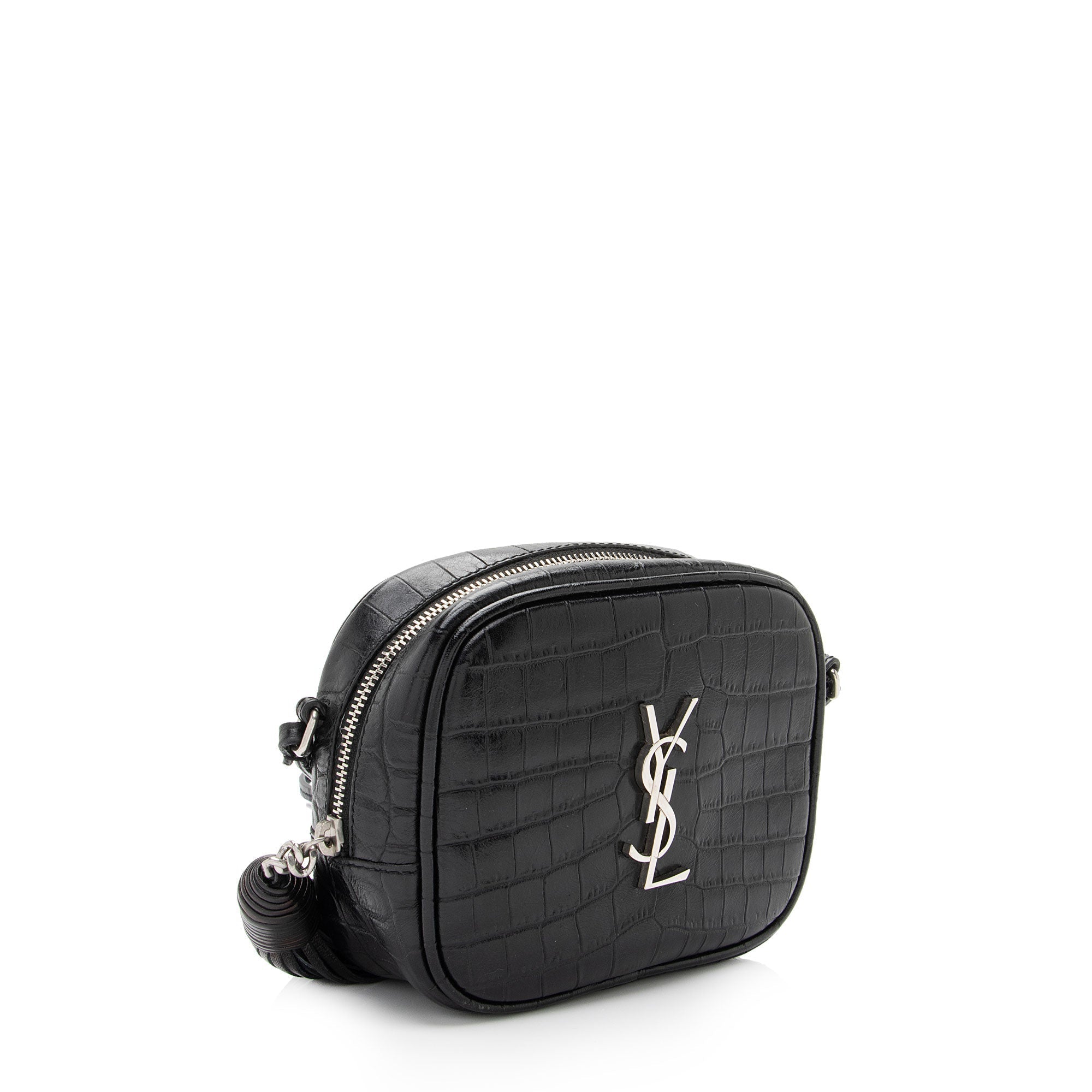 Saint Laurent Croc Embossed Leather Monogram Blogger Bag (SHF-XNnxZ2)