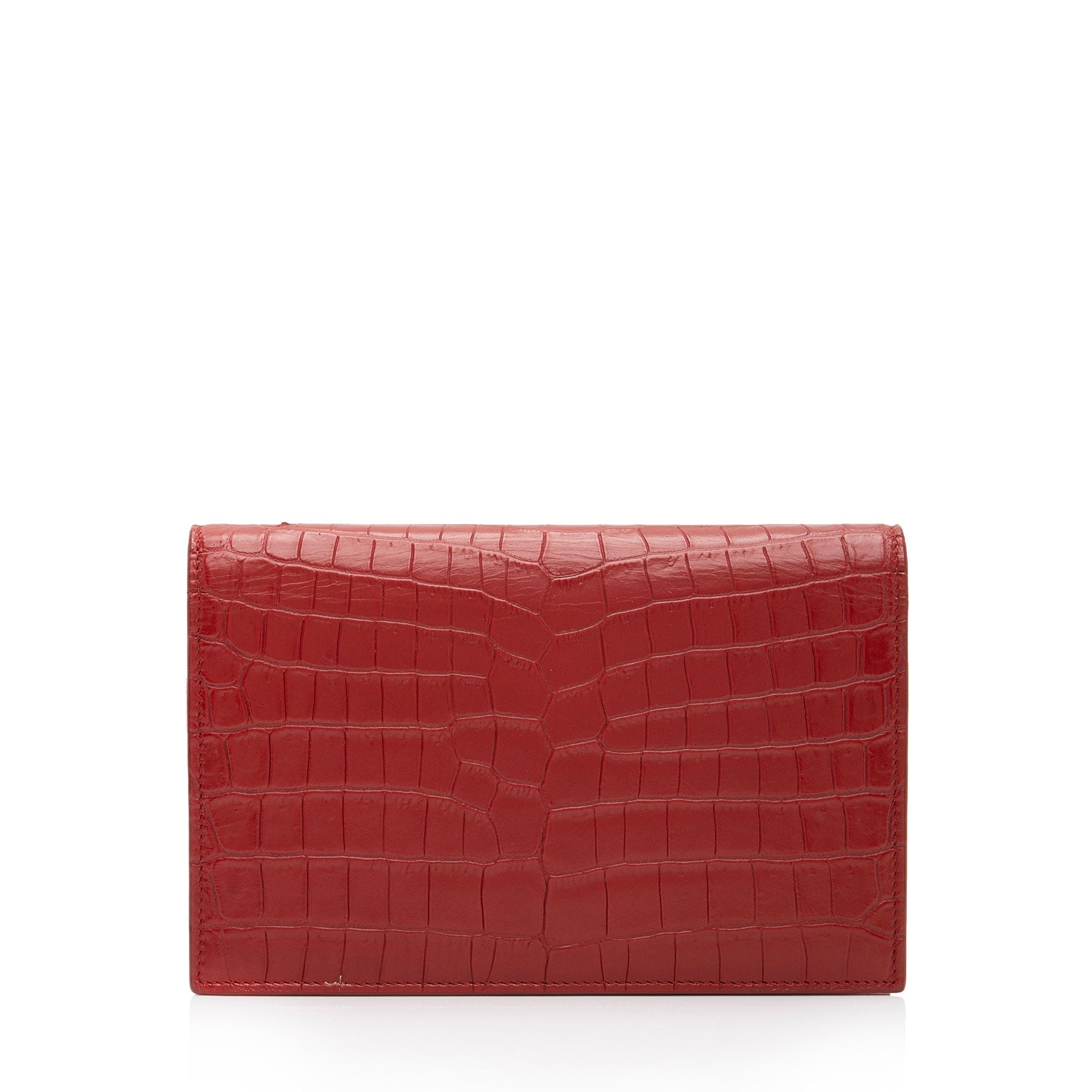 Saint Laurent Croc Embossed Leather Monogram Kate Tassel Chain Wallet (SHF-AKAj5y)