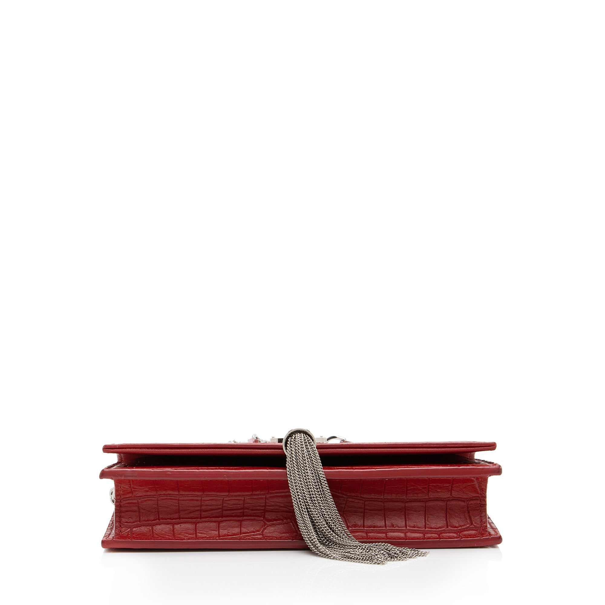 Saint Laurent Croc Embossed Leather Monogram Kate Tassel Chain Wallet (SHF-AKAj5y)