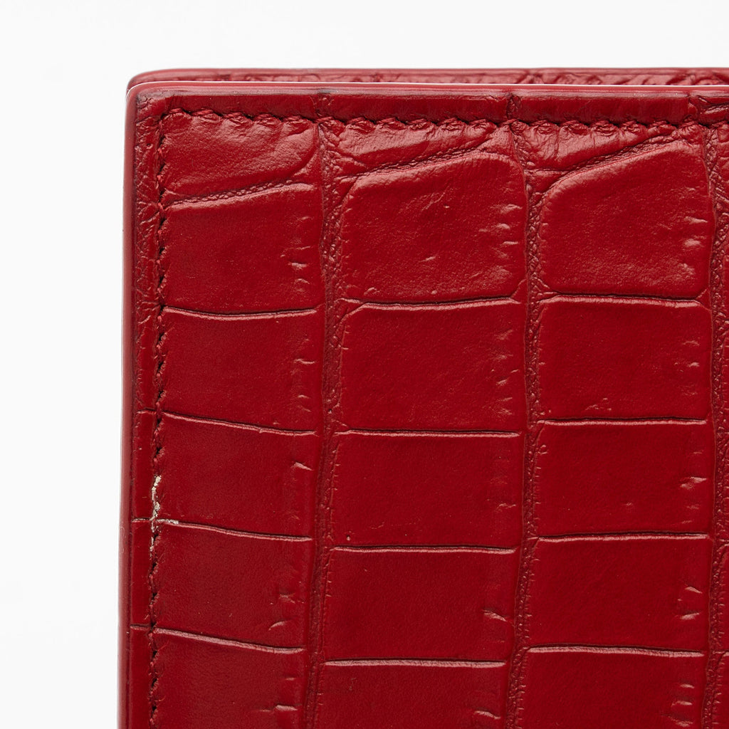 Saint Laurent Croc Embossed Leather Monogram Kate Tassel Chain Wallet (SHF-AKAj5y)