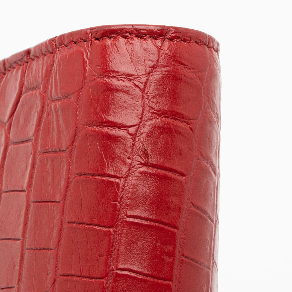 Saint Laurent Croc Embossed Leather Monogram Kate Tassel Chain Wallet (SHF-AKAj5y)