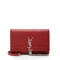 Saint Laurent Croc Embossed Leather Monogram Kate Tassel Chain Wallet (SHF-AKAj5y)