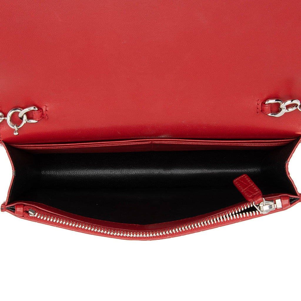 Saint Laurent Croc Embossed Leather Monogram Kate Tassel Chain Wallet (SHF-AKAj5y)