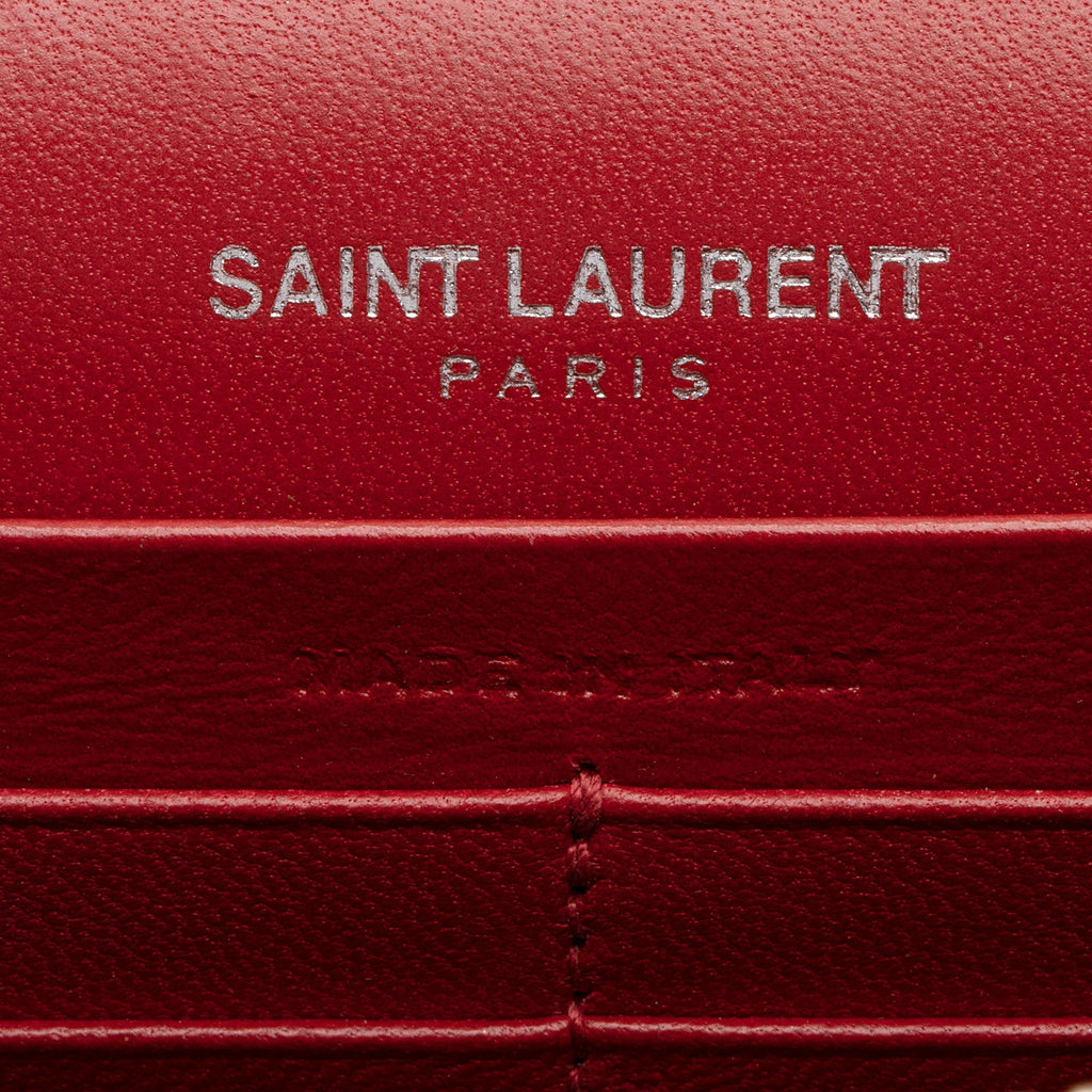 Saint Laurent Croc Embossed Leather Monogram Kate Tassel Chain Wallet (SHF-AKAj5y)