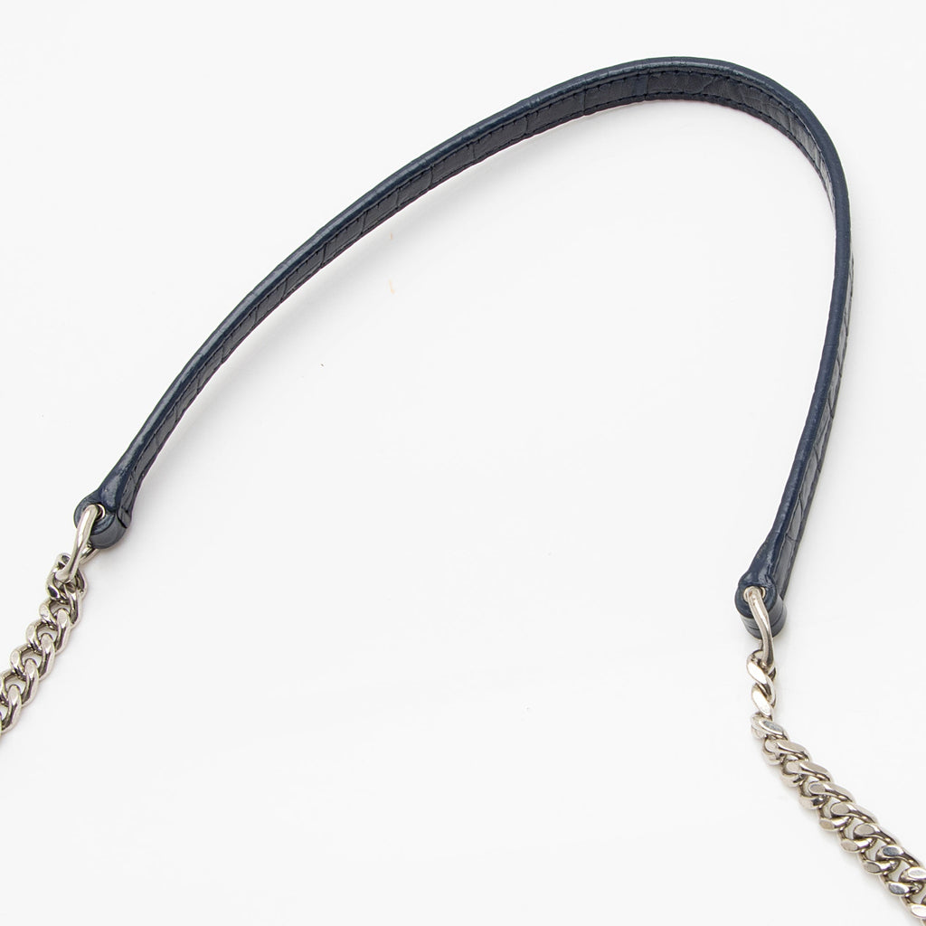 Saint Laurent Croc Embossed Leather Monogram Kate Tassel Small Shoulder Bag (SHF-lTeWCR)