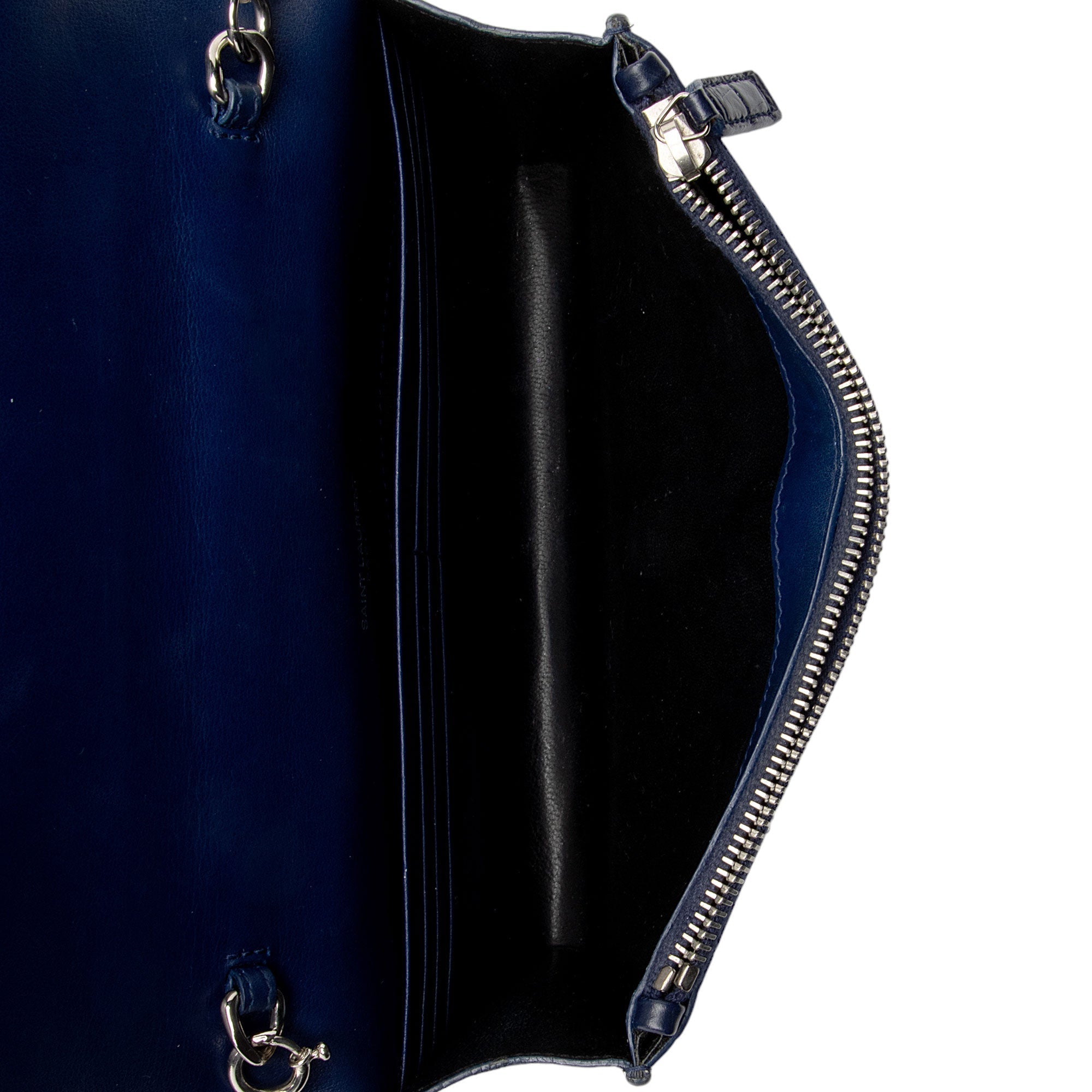 Saint Laurent Croc Embossed Leather Monogram Kate Tassel Small Shoulder Bag (SHF-lTeWCR)