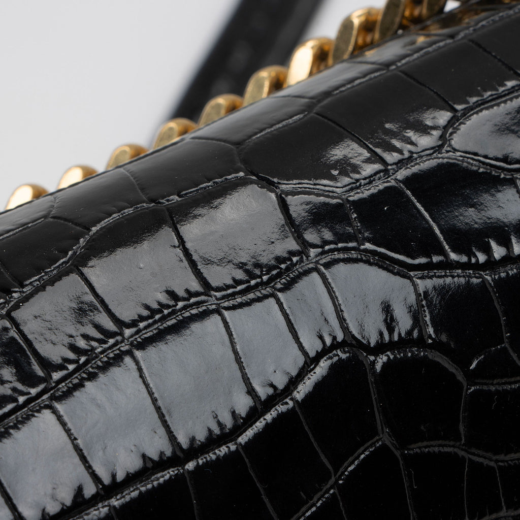 Saint Laurent Croc Embossed Leather Monogram Sunset Medium Shoulder Bag (SHF-otiVDf)