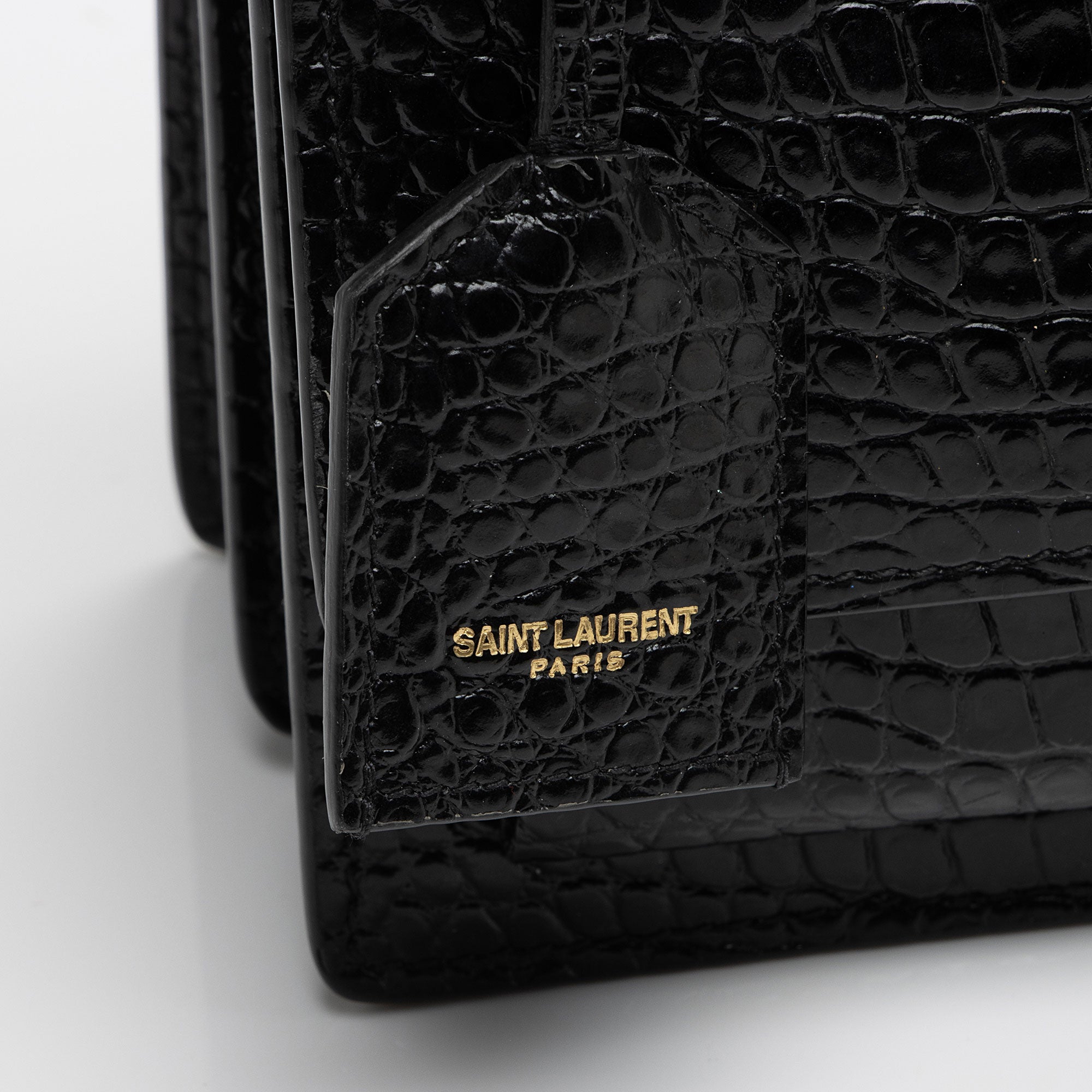 Saint Laurent Croc Embossed Leather Monogram Sunset Medium Shoulder Bag (SHF-otiVDf)
