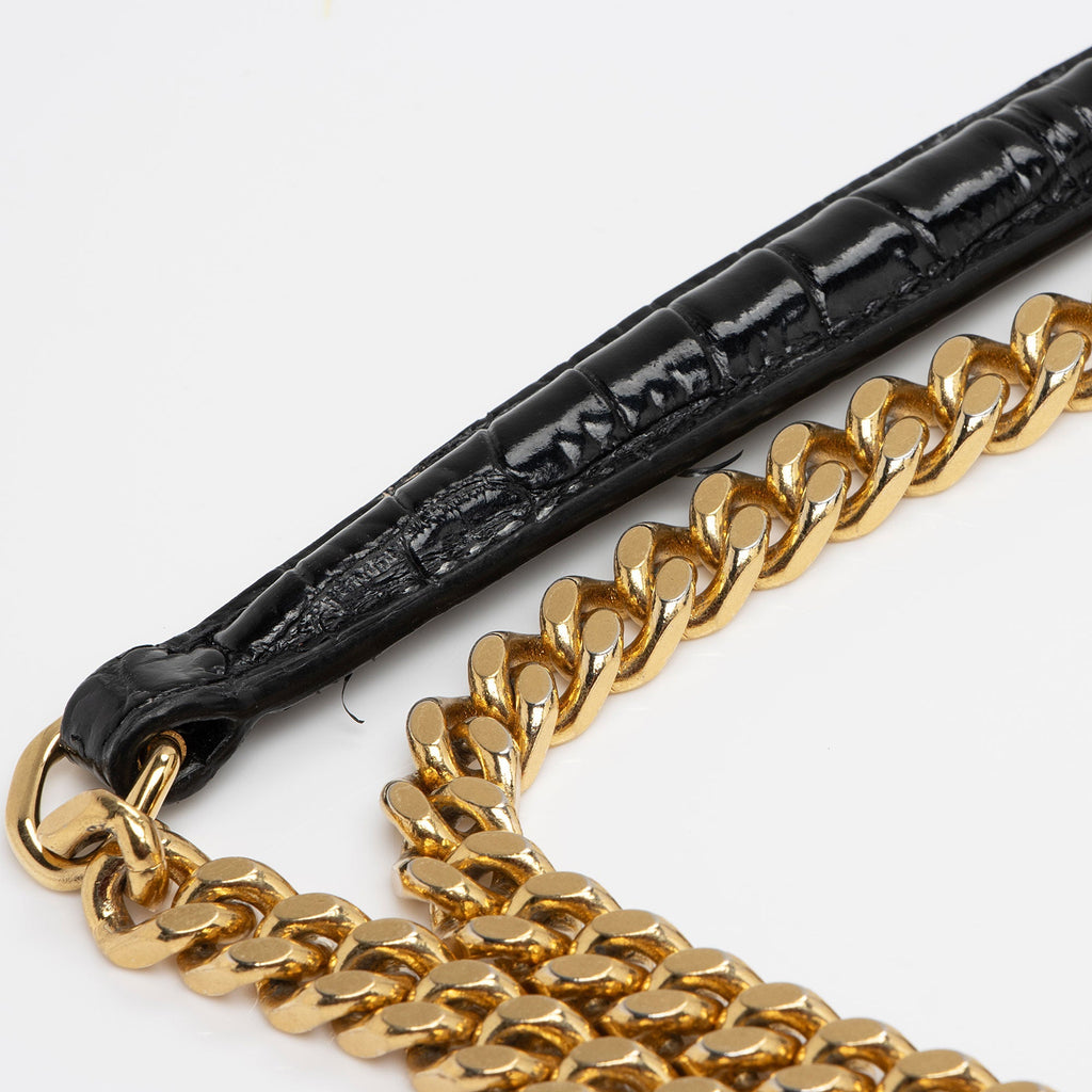 Saint Laurent Croc Embossed Leather Monogram Sunset Medium Shoulder Bag (SHF-otiVDf)