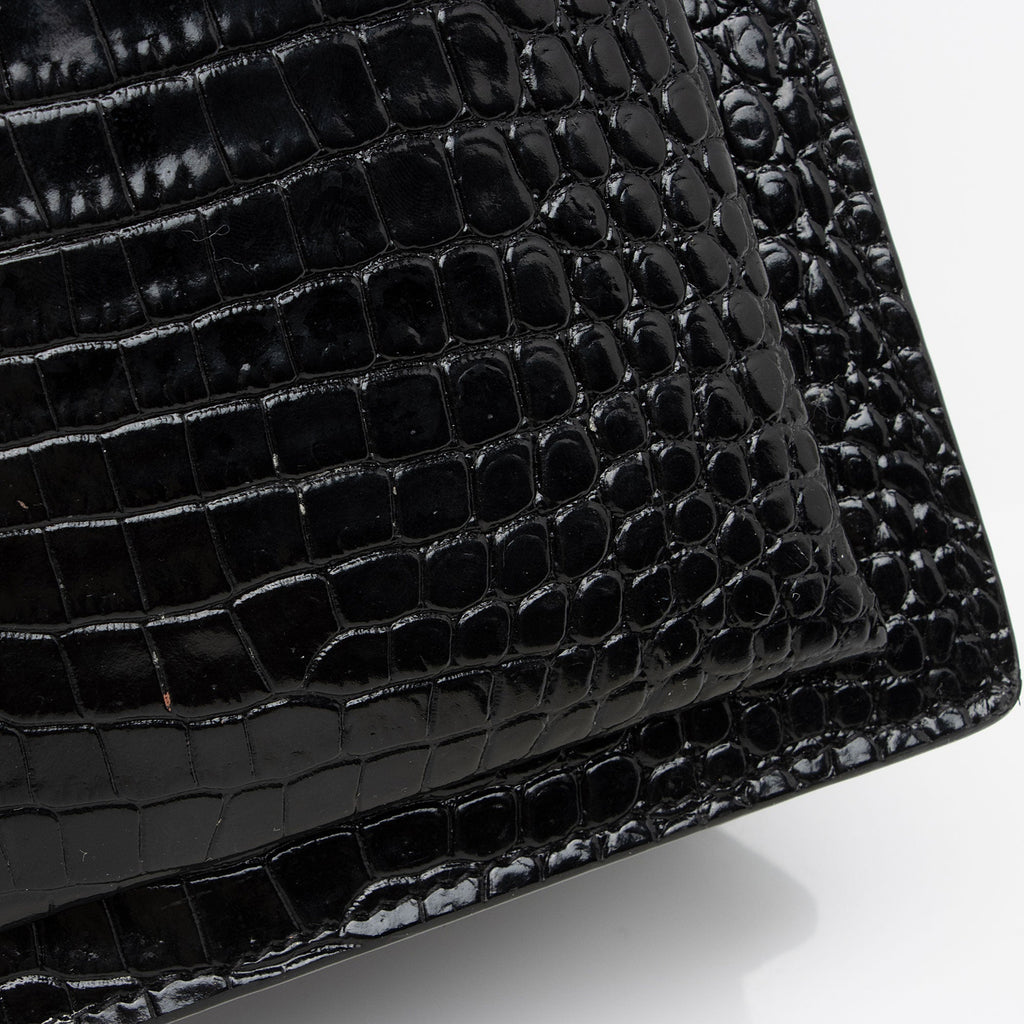 Saint Laurent Croc Embossed Leather Monogram Sunset Medium Shoulder Bag (SHF-otiVDf)
